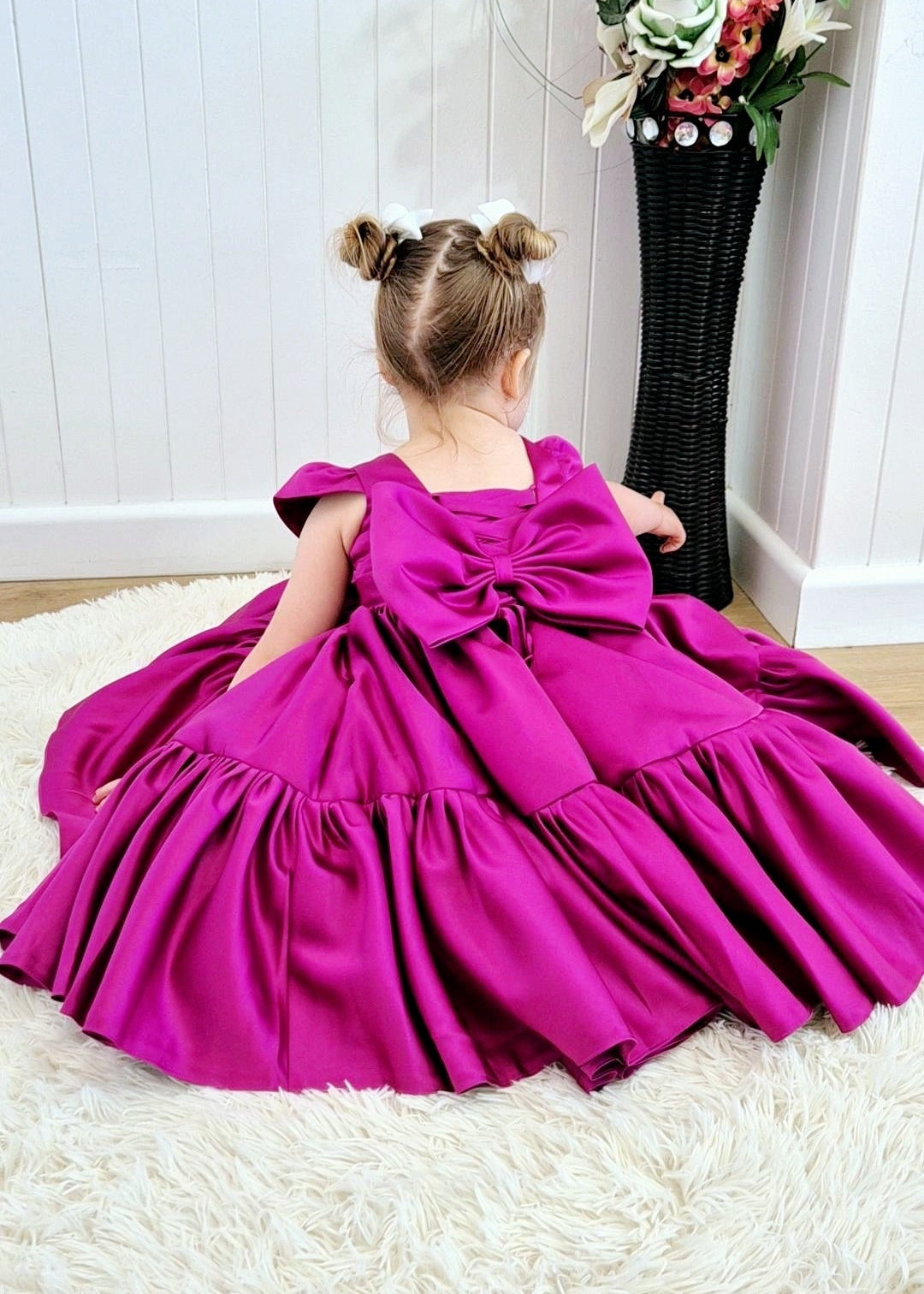 Girls Princes Puffy Flower Girls Dress- Purple Satin Dress 2