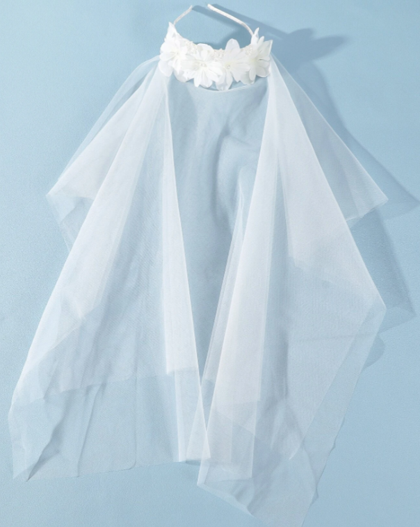 Girls Veil With Flower Headband - White