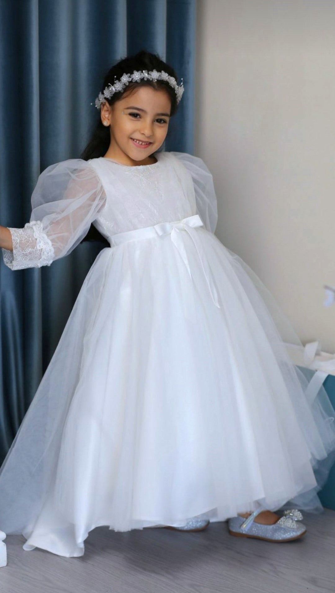 Holy Communion Dress With Train Full Sleeve