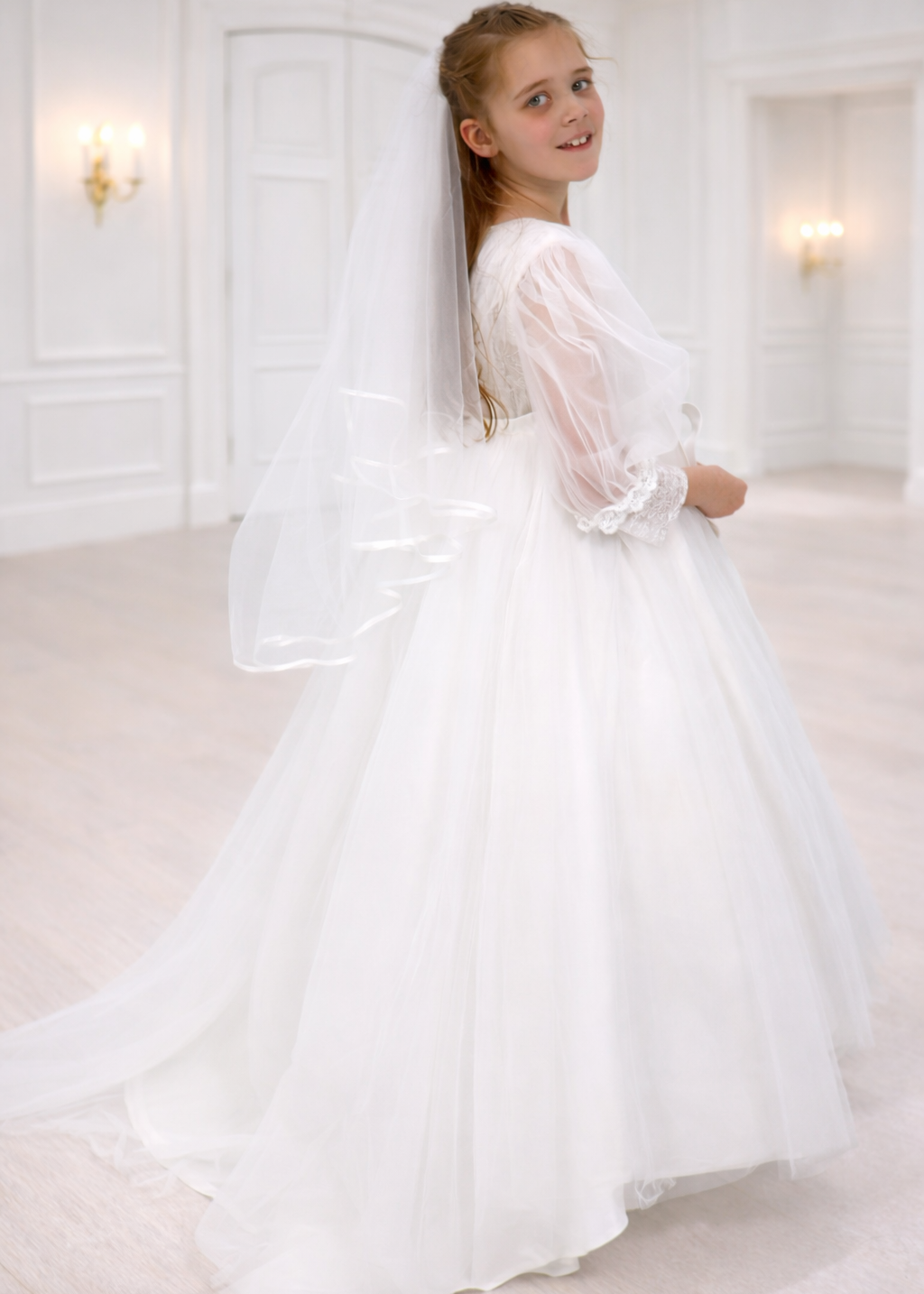 Holy Communion Dress With Train - Full Sleeve Holy Communion Dress With Train - Full Sleeve