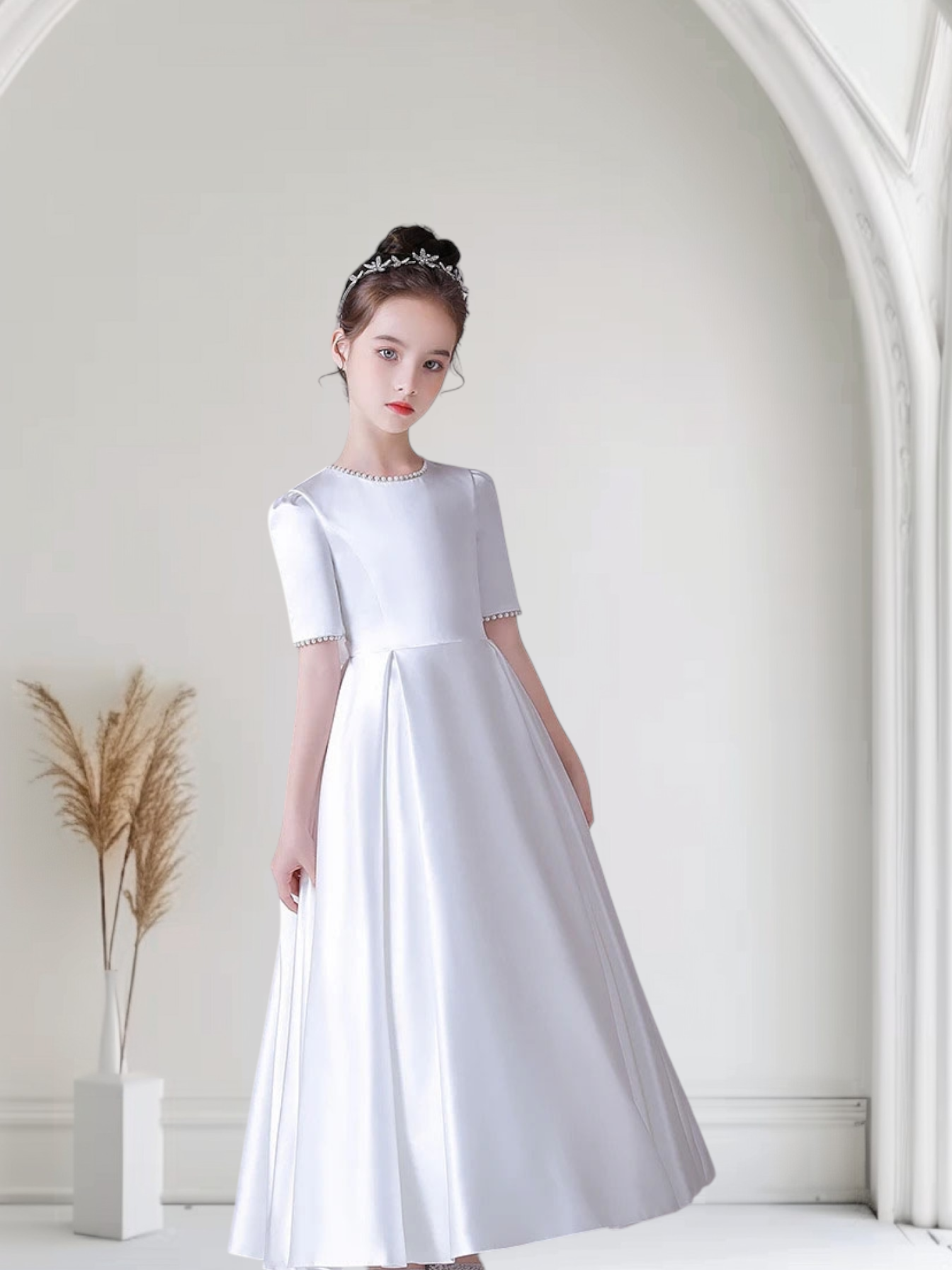 First Holy Communion Dress - Full Length Satin Dress