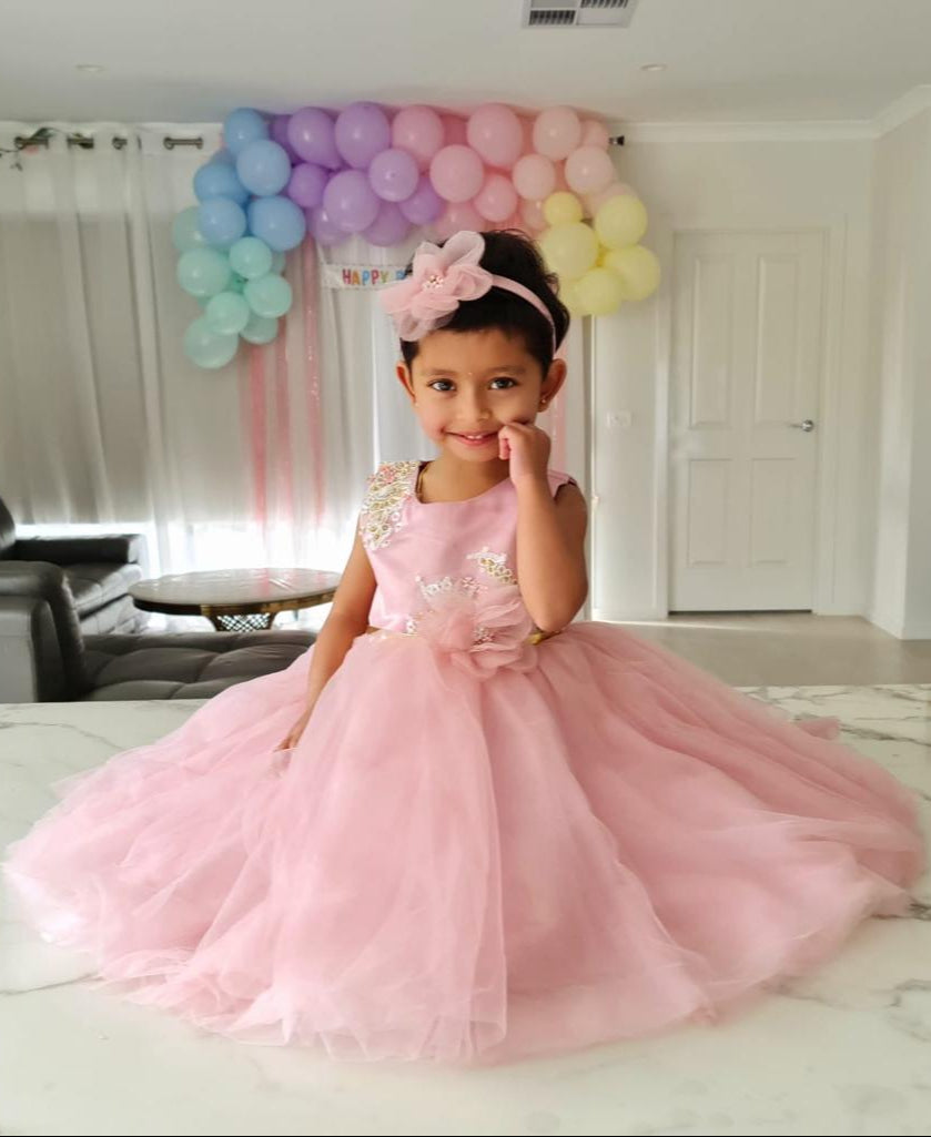 Little Girl Puffy Dress - Dusty Pink