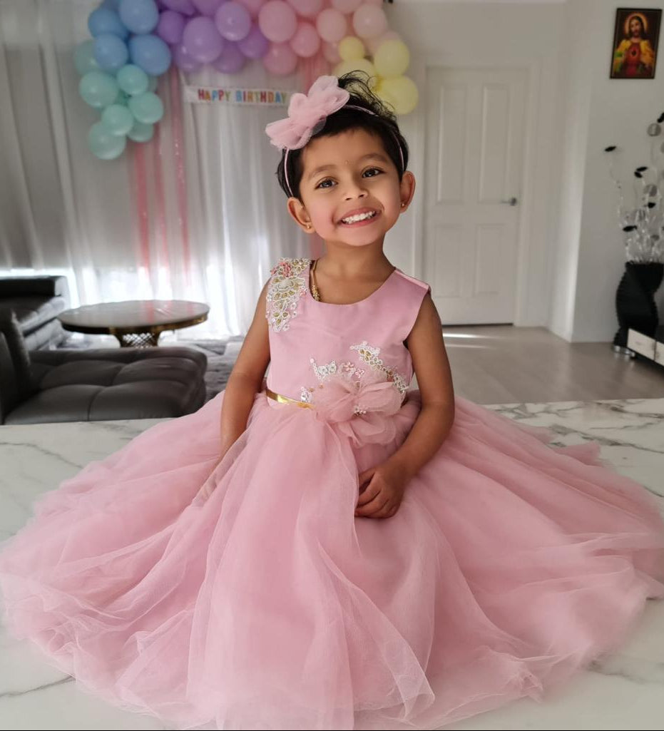 Little Girl Puffy Dress - Dusty Pink