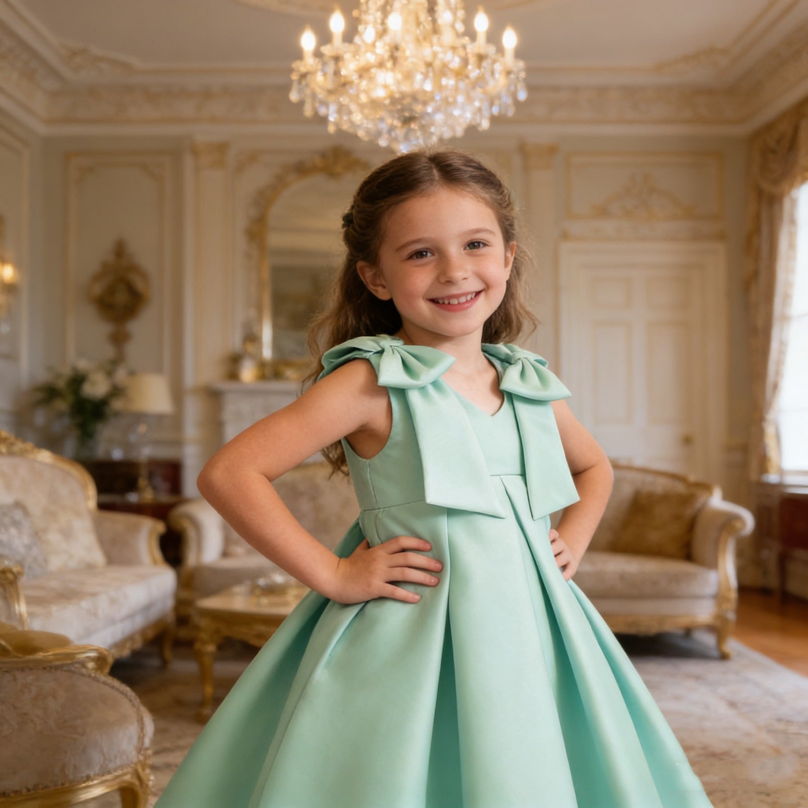 Little Girls Mint Green A-line Dress With Headband