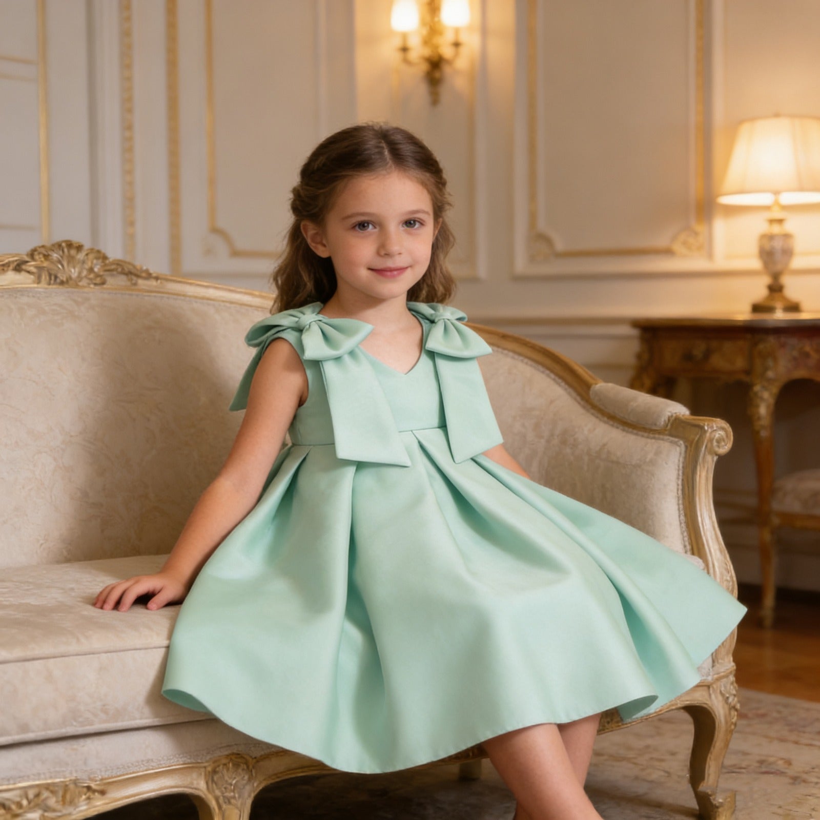 Little Girls Mint Green A-line Dress With Headband
