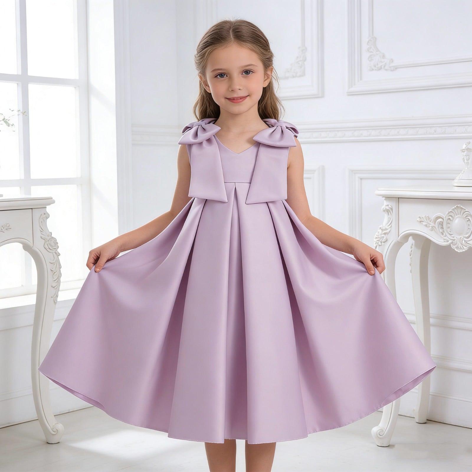 Little Girls Lilac A-line Dress With Headband