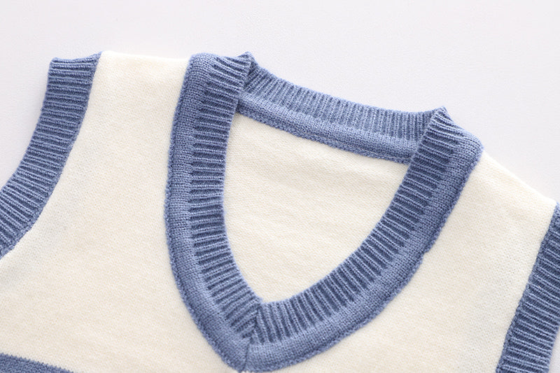 Little Boy Stylish Winter 3pc Blue Shirt Denim Sweater Set