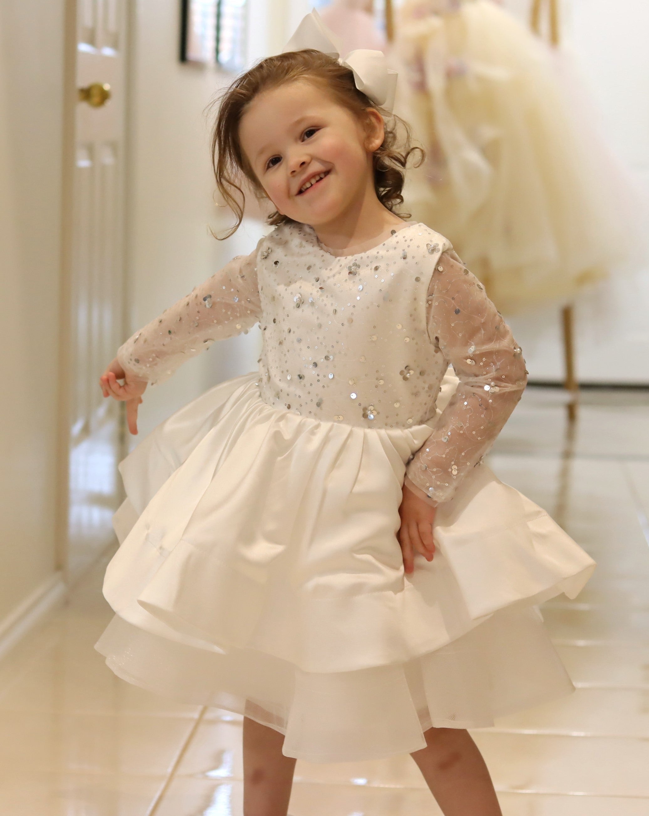 Full Sleeves Sequin Satin Dress