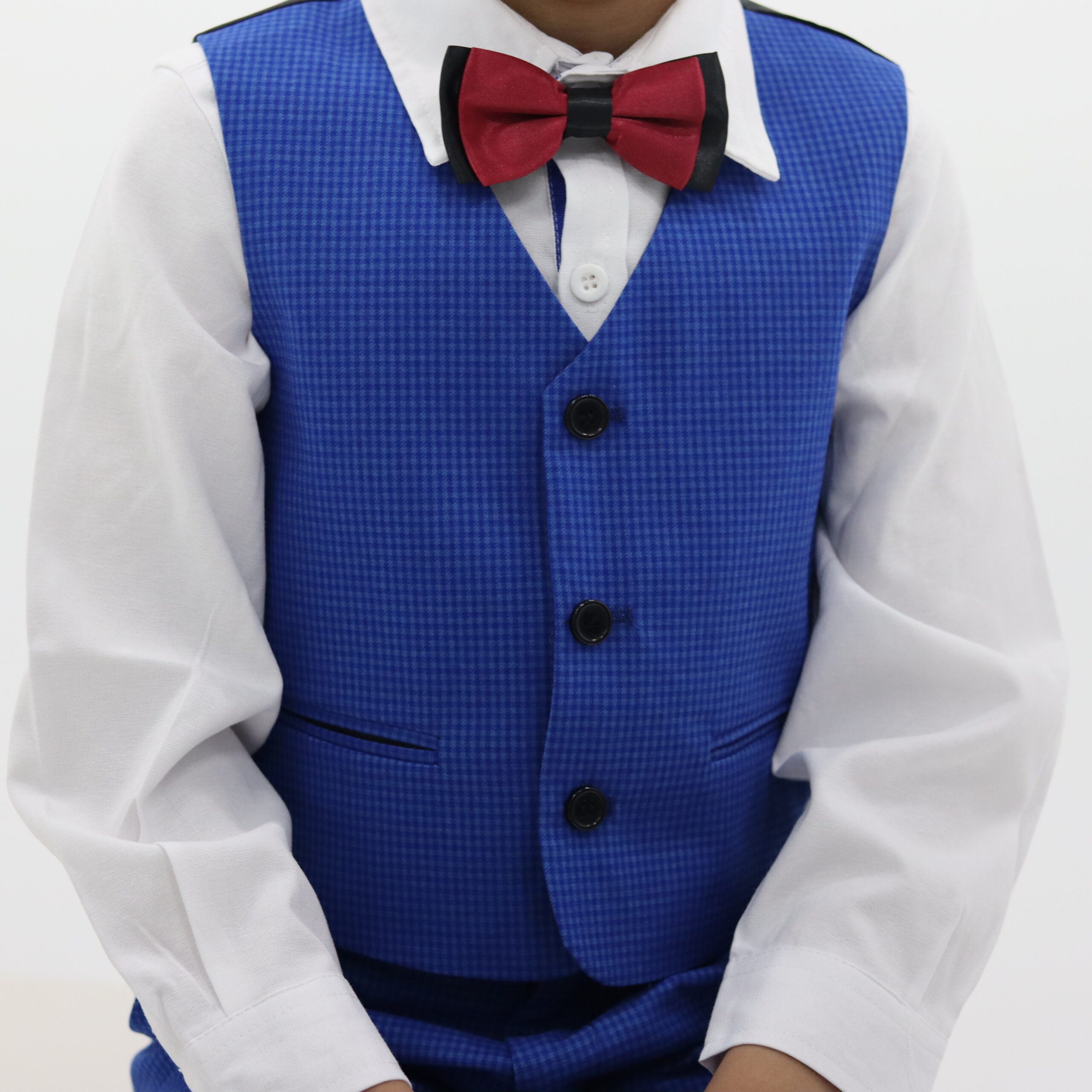 Boys Blue Suit - Slim Fit Small Check Suit 3pcs Set
