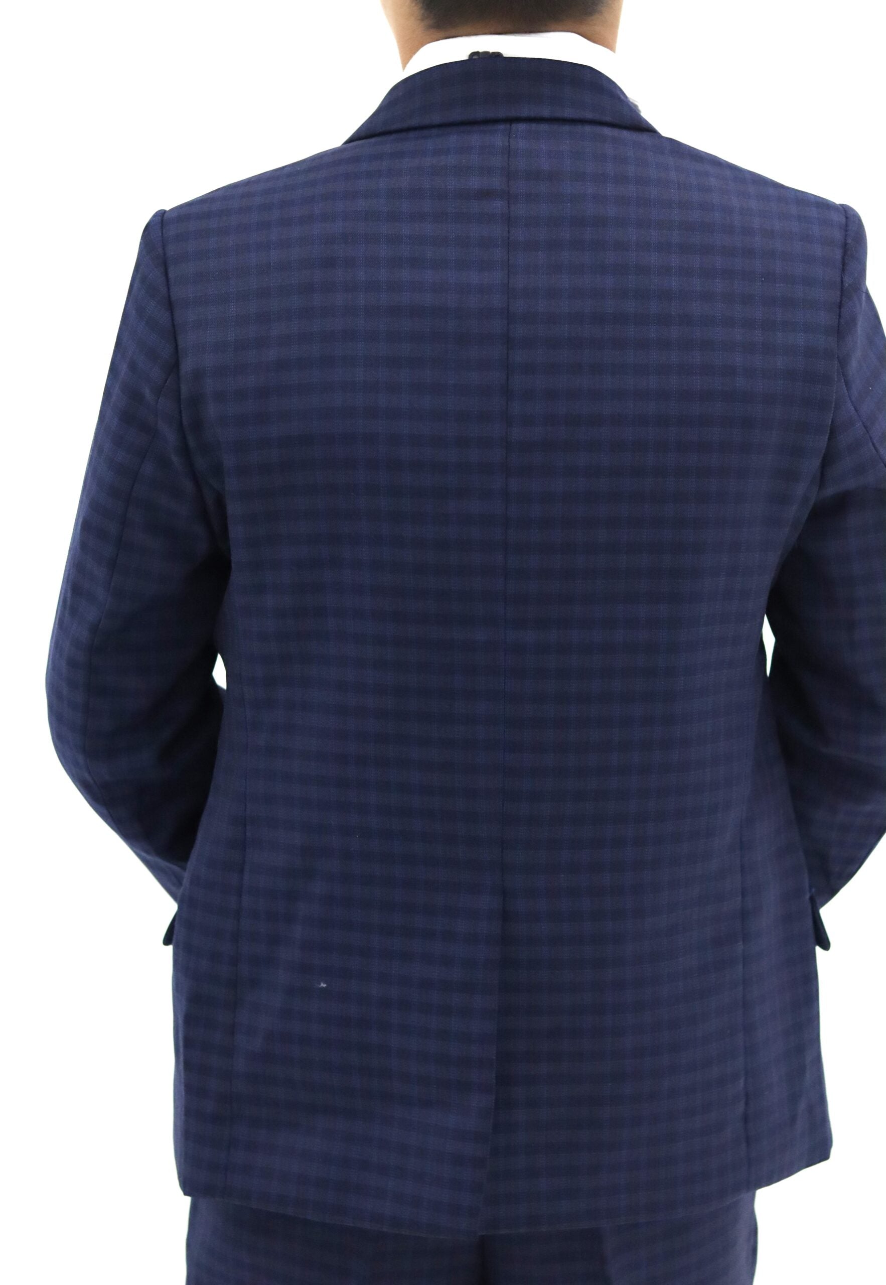 Boys Suit - Small Check Navy Blue Suit 3pcs set