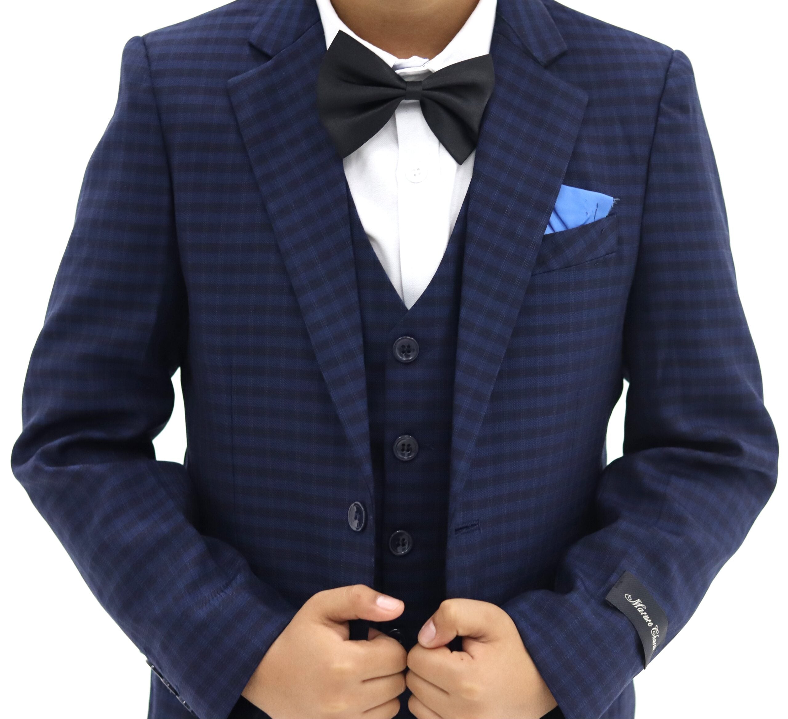 Boys Suit - Small Check Navy Blue Suit 3pcs set