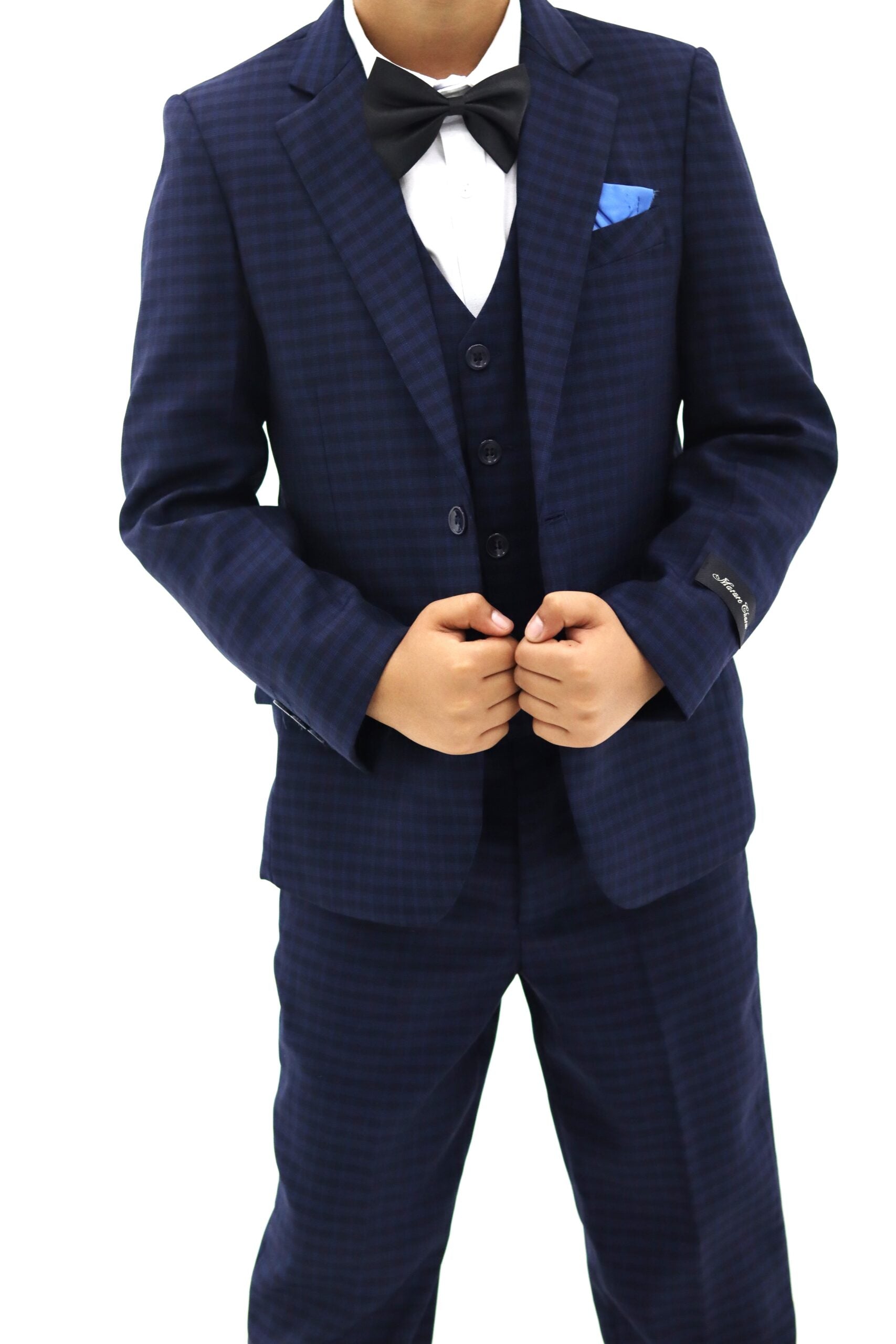 Boys Suit - Small Check Navy Blue Suit 3pcs set