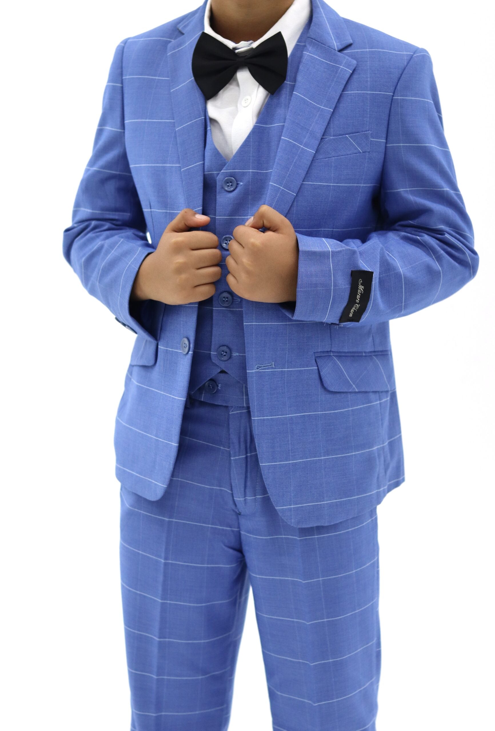 Boys Blue Suit - Slim Fit Check Suit 3pcs Set