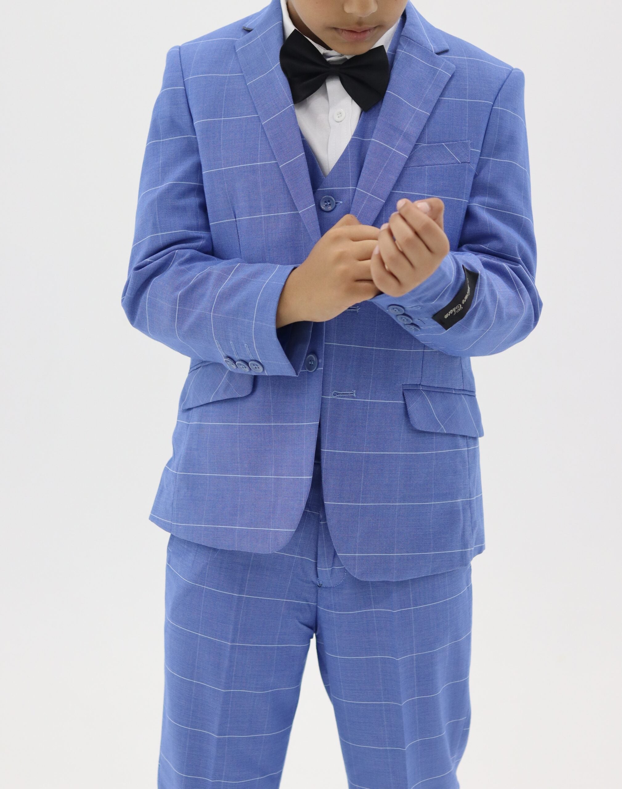 Boys Blue Suit - Slim Fit Check Suit 3pcs Set