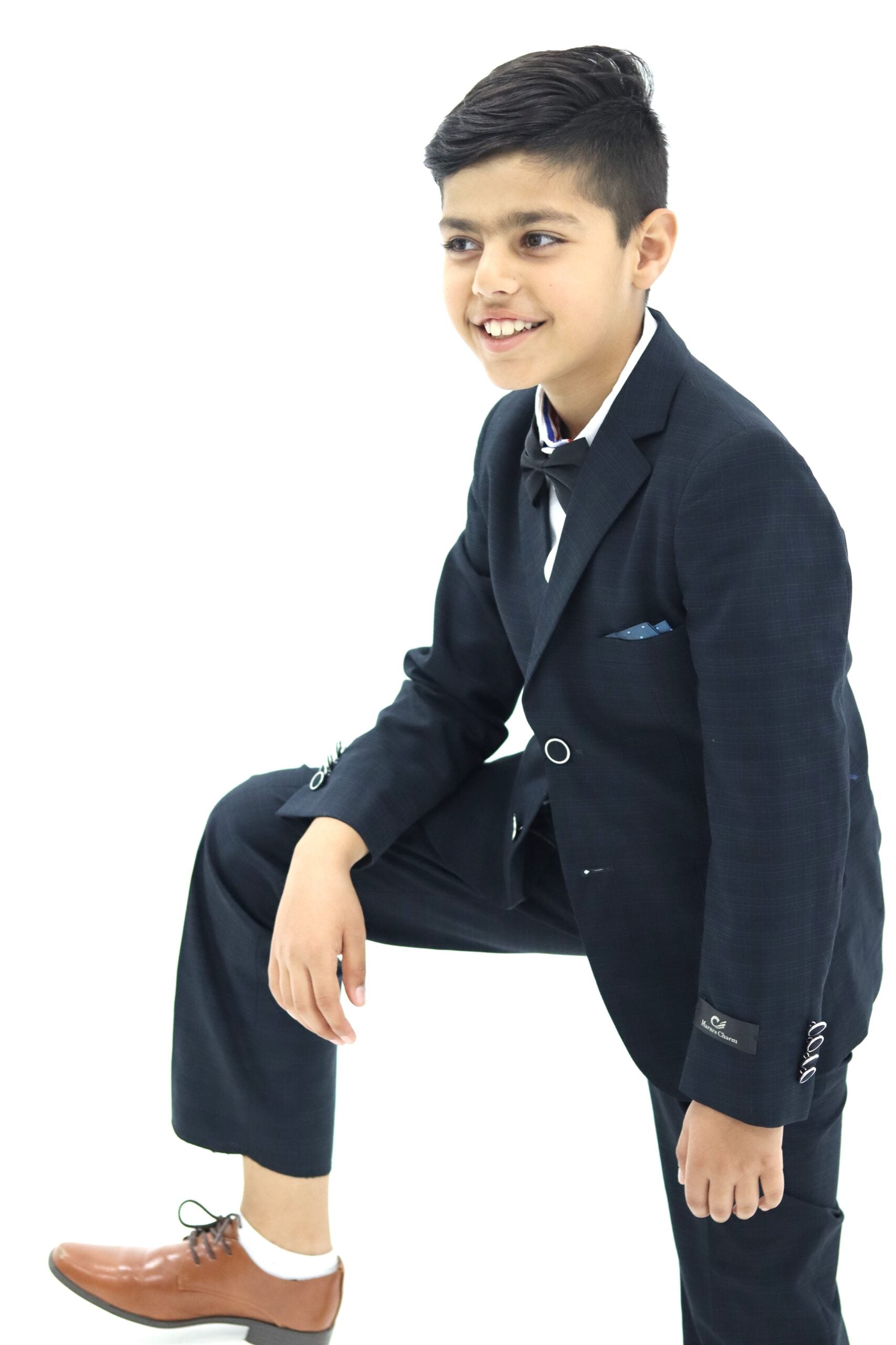 Boy Slim Fit Black Textured Suit 2Pc Set