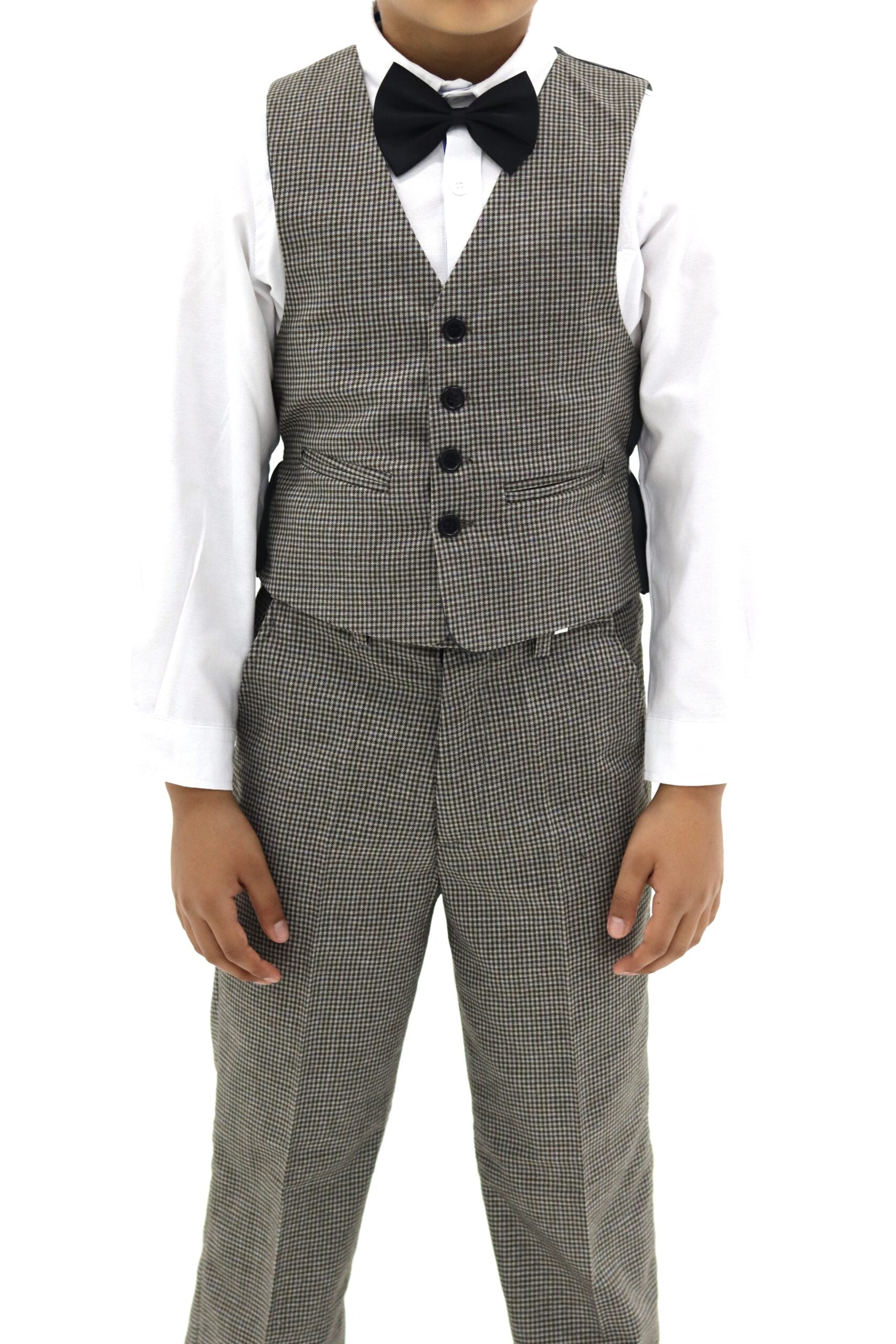 Boys Check Suit - Brown Suit 3pcs Set