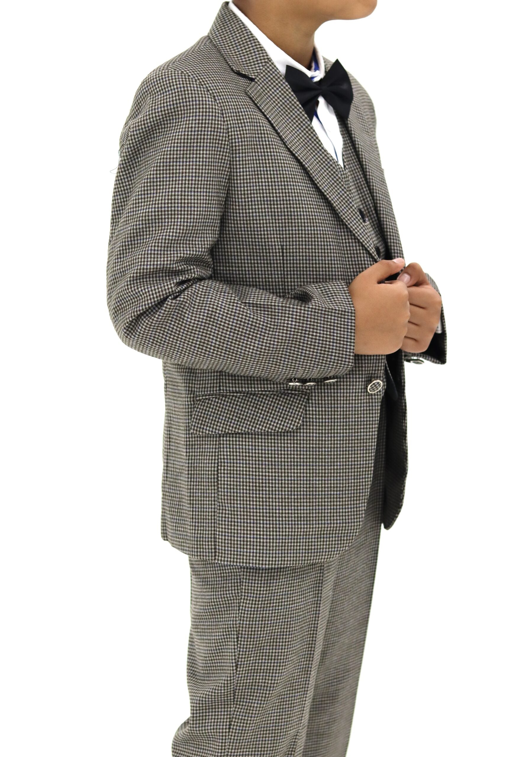 Boys Check Suit - Brown Suit 3pcs Set