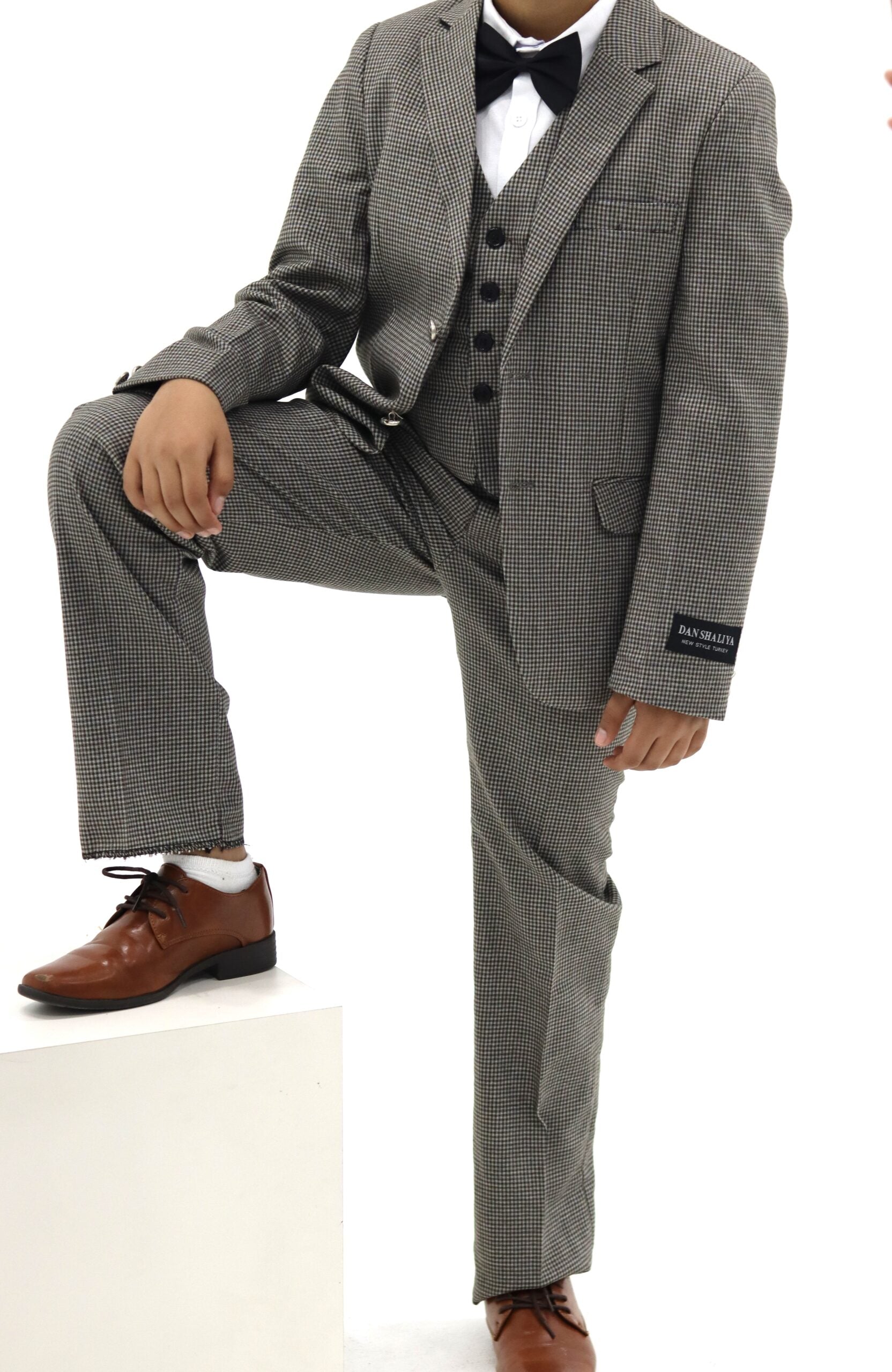 Boys Check Suit - Brown Suit 3pcs Set