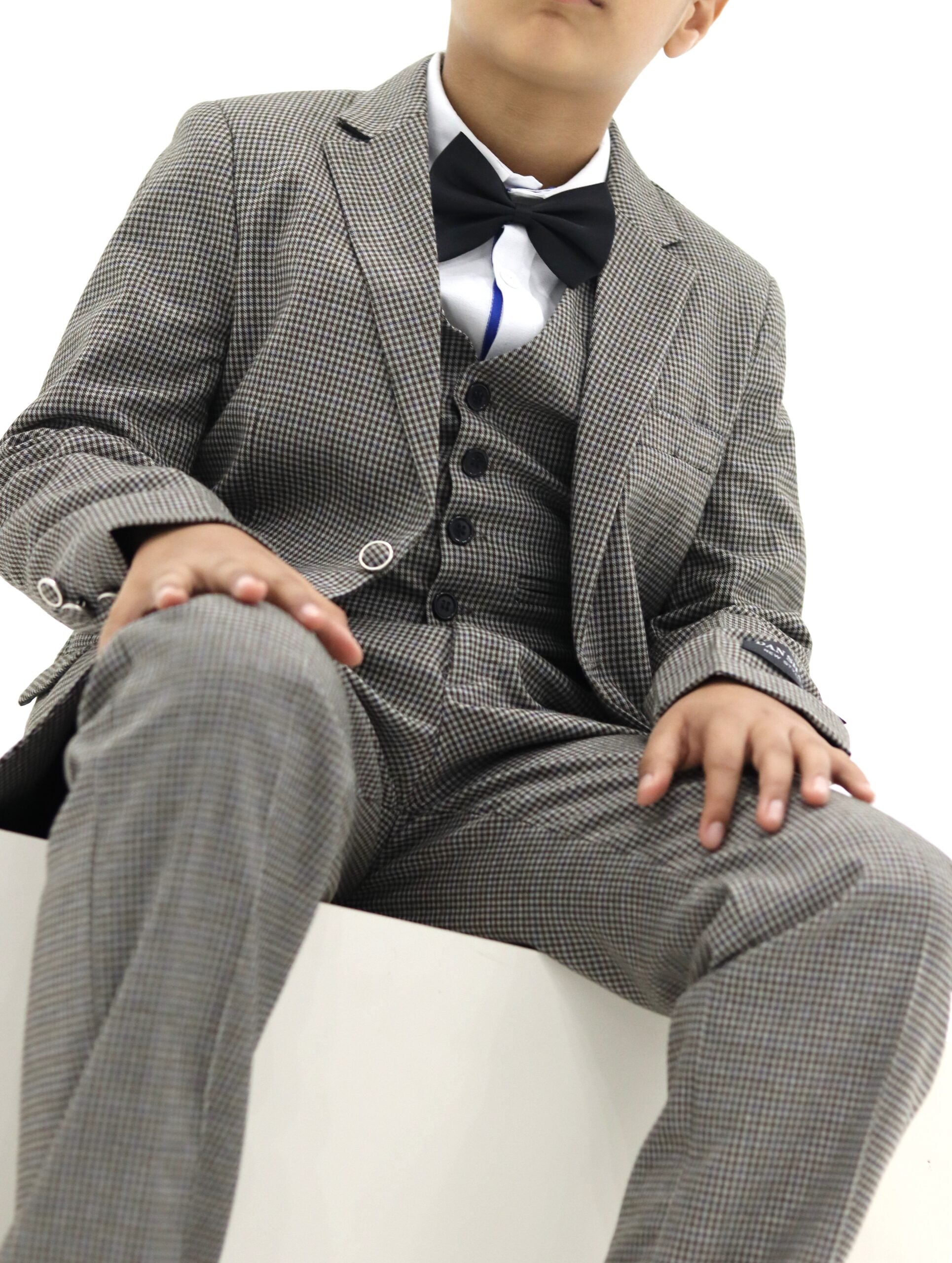 Boys Check Suit - Brown Suit 3pcs Set