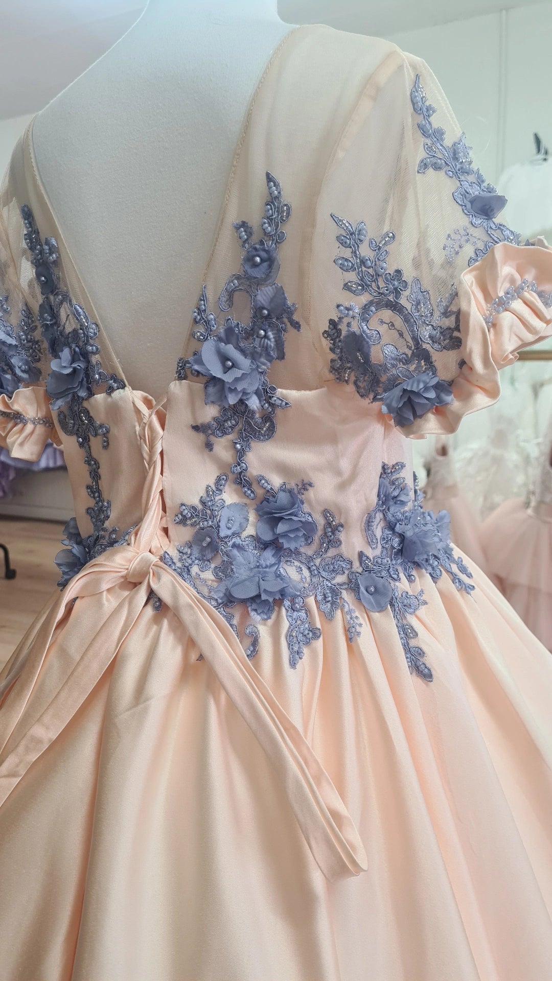 Made To Order - Luxury Handmade Short Sleeves Satin Beaded 3D Lace Wedding Flower Girl Dress