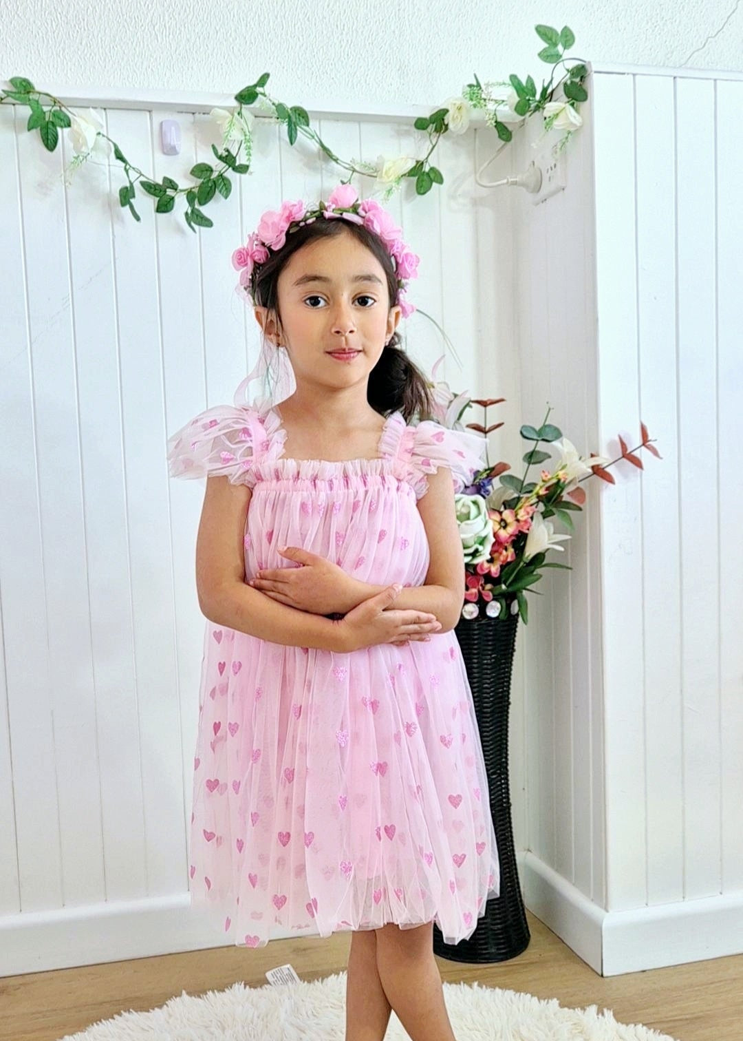 Girls Pink Dress - Love Heart Dress