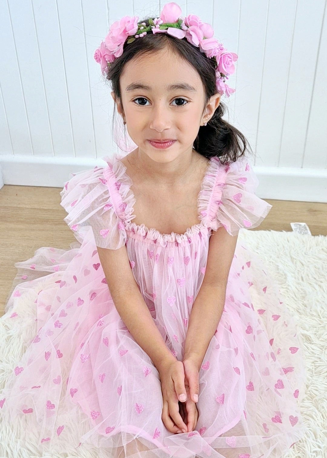 Girls Pink Dress - Love Heart Dress