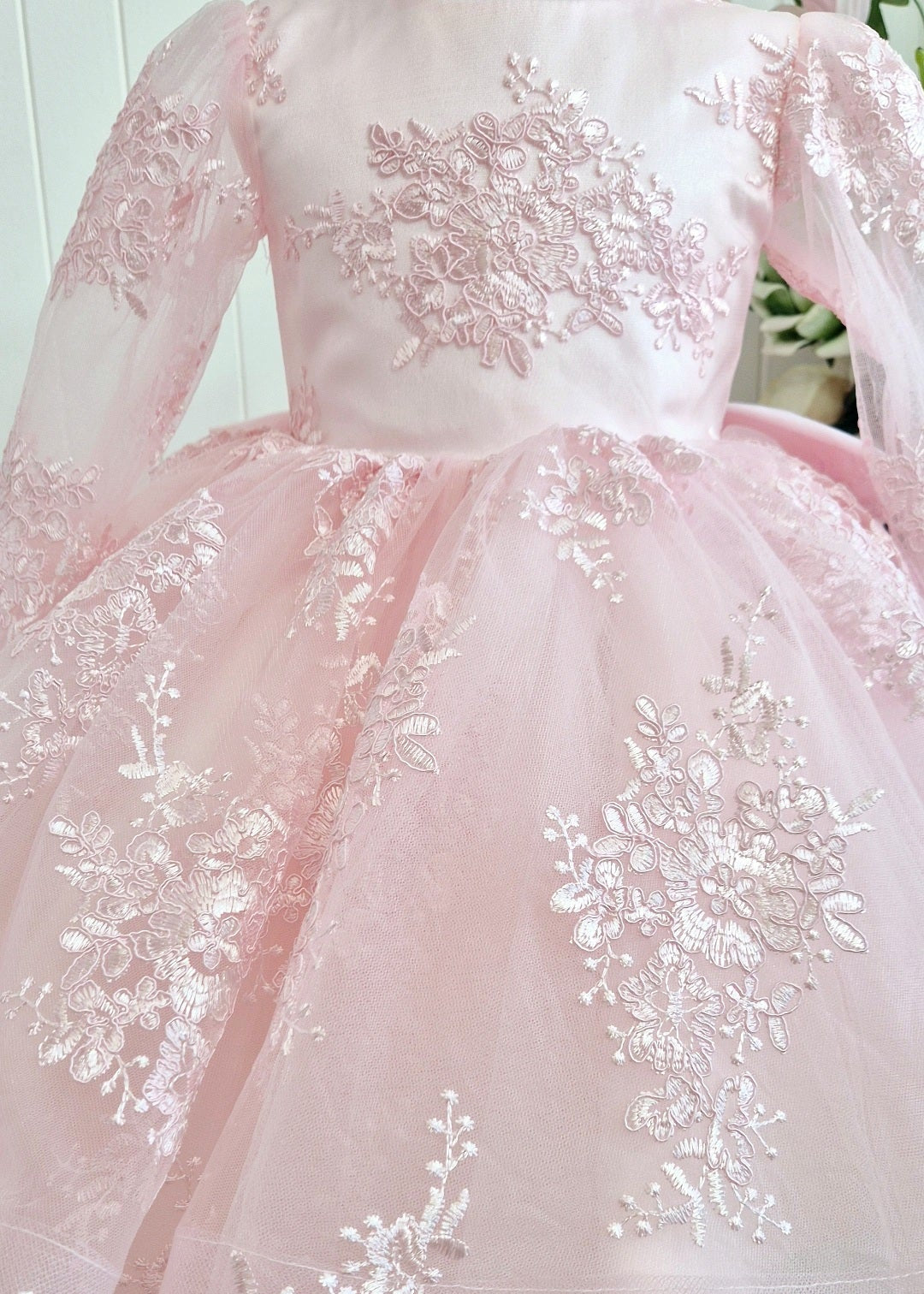 First Birthday Pink Dress for Baby Girl - Long Sleeves