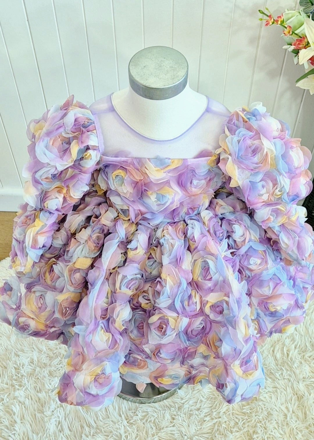 Baby Girl First Birthday Dress -Purple/Peach/Green