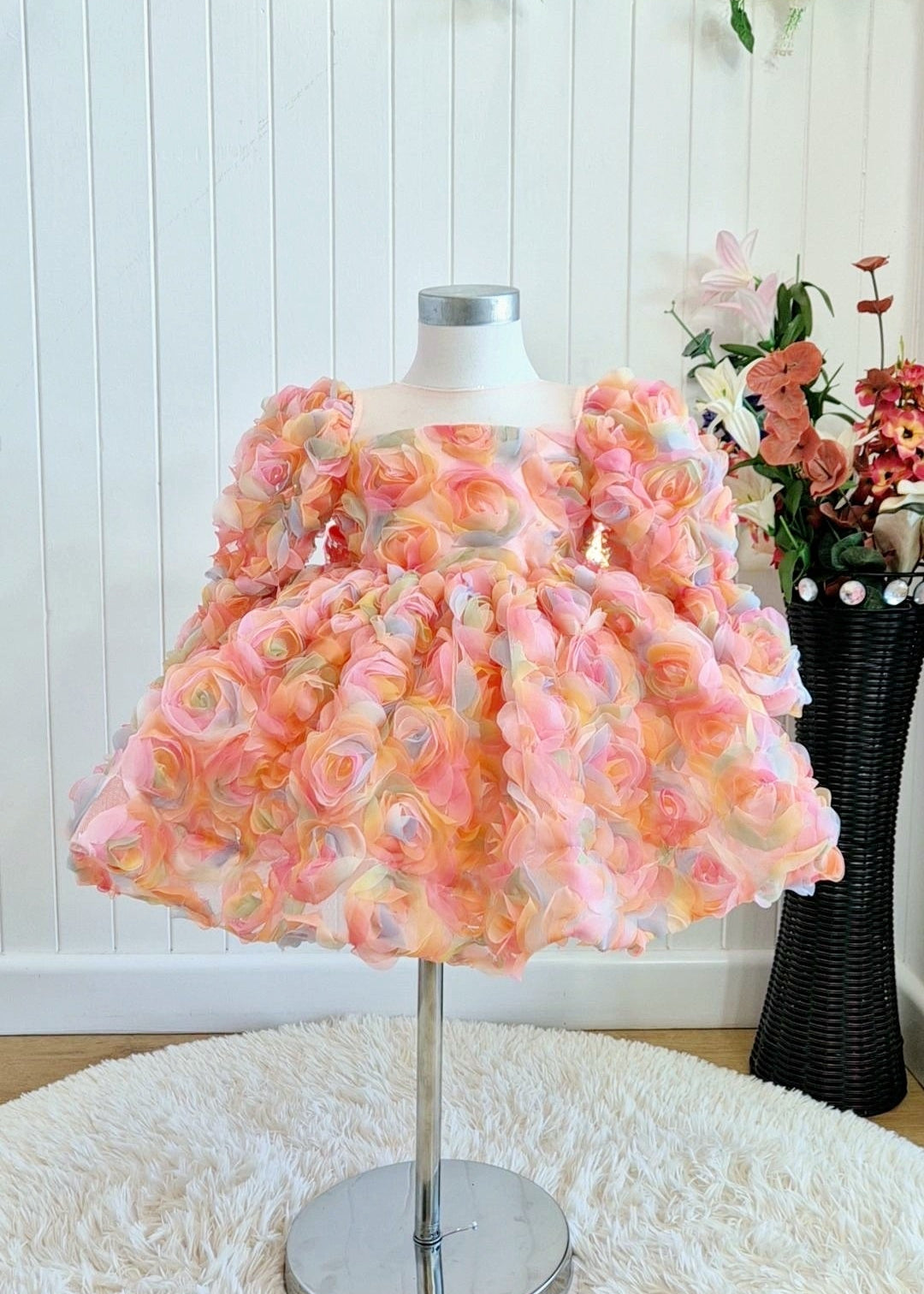 Baby Girl First Birthday Dress -Purple/Peach/Green