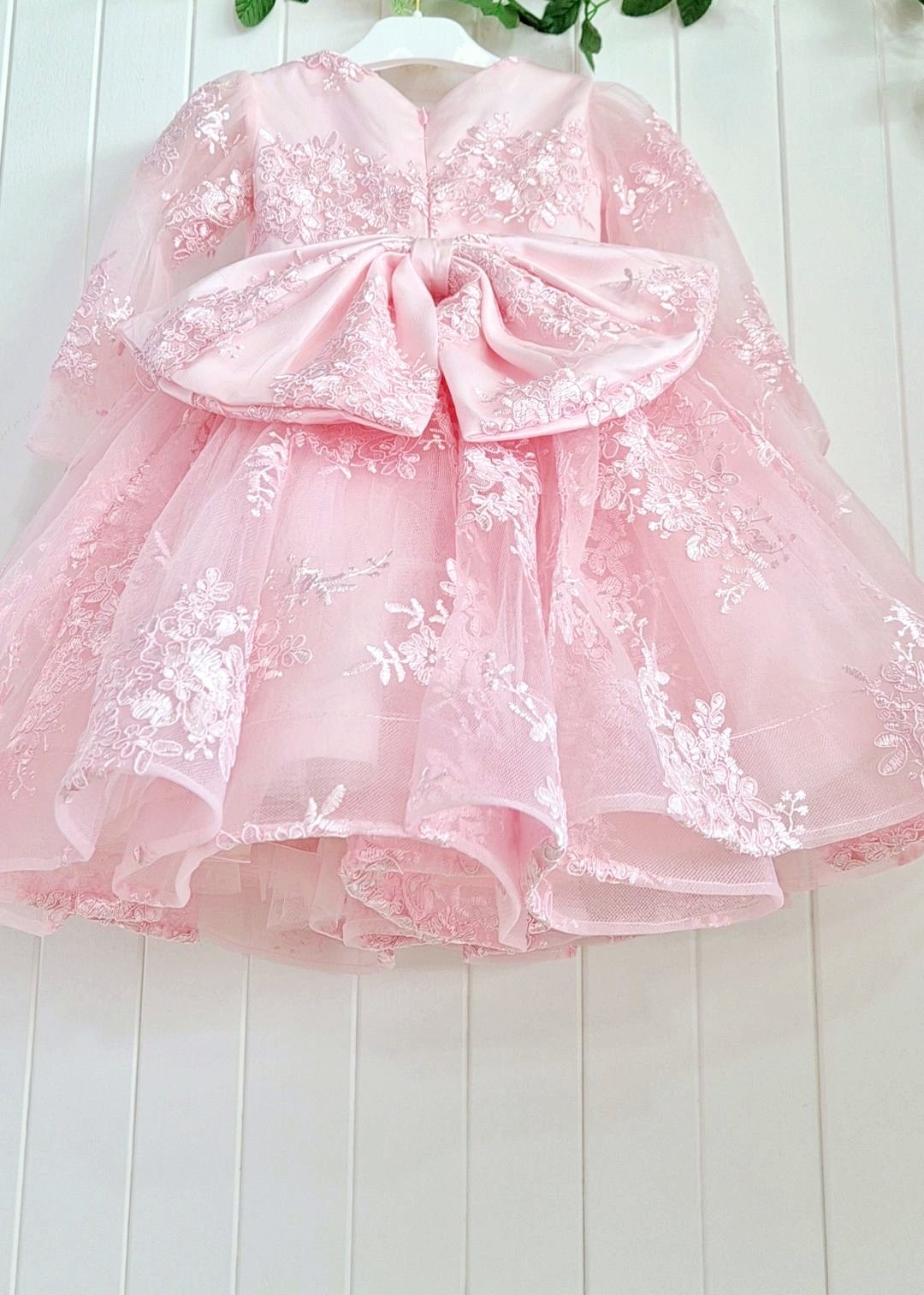 First Birthday Pink Dress for Baby Girl - Long Sleeves