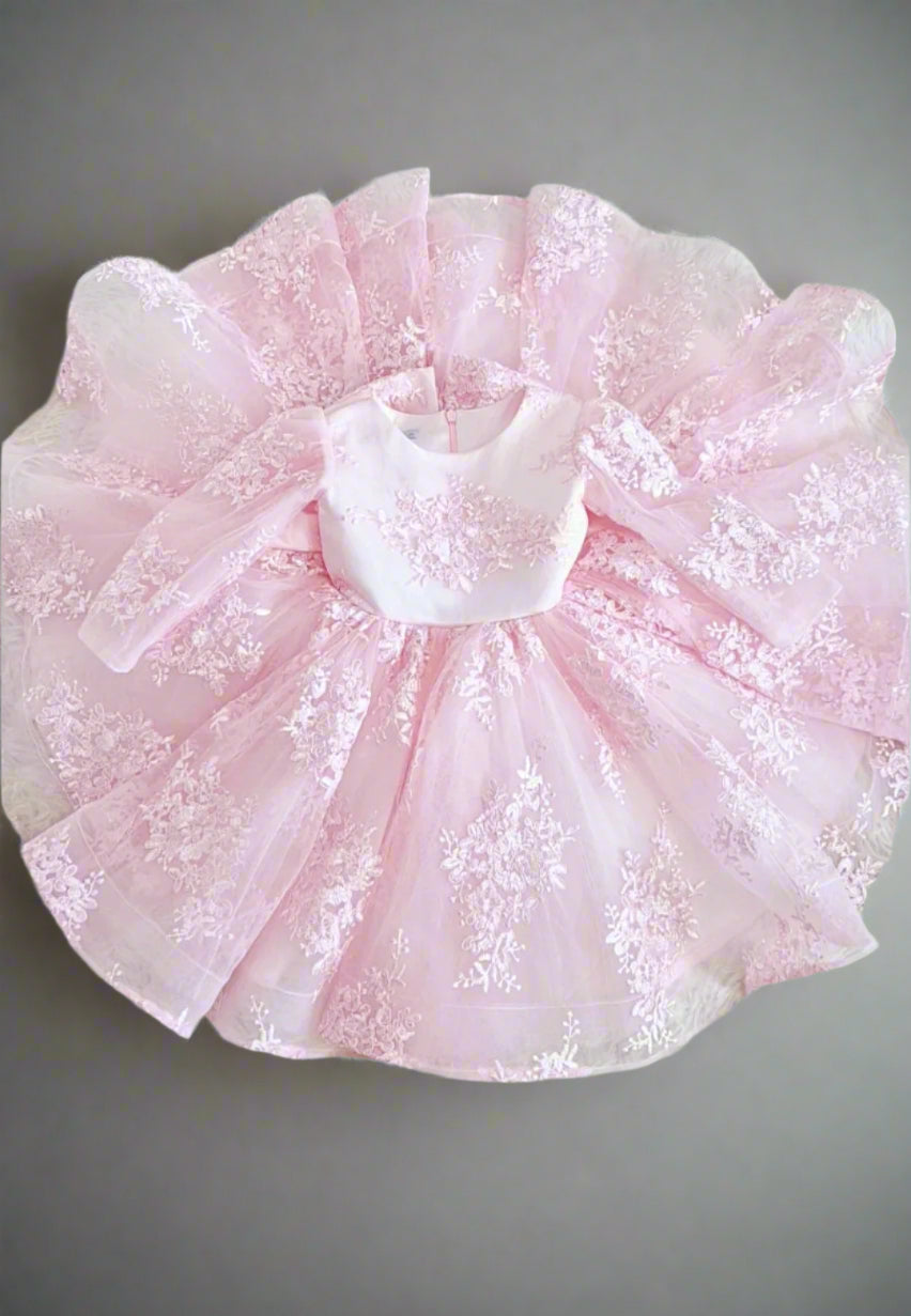 First Birthday Pink Dress for Baby Girl - Long Sleeves