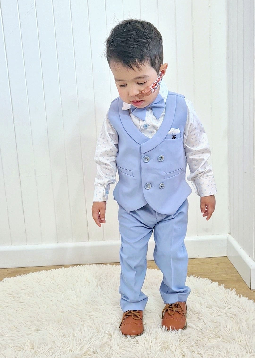 Boys Double Breasted Waistcoat Suit Set - Blue