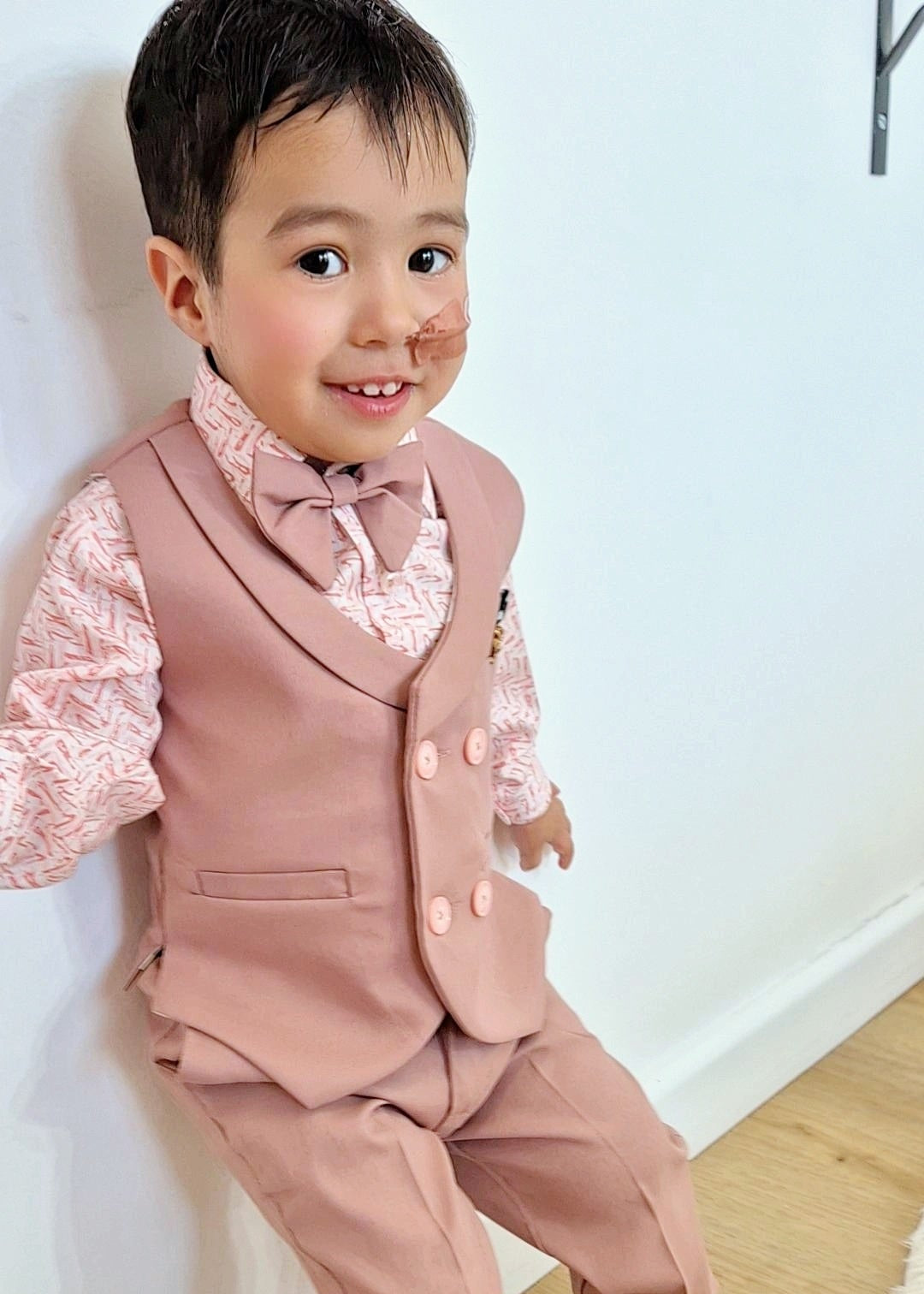 Boys Double Breasted Waistcoat Suit Set - Duty Pink