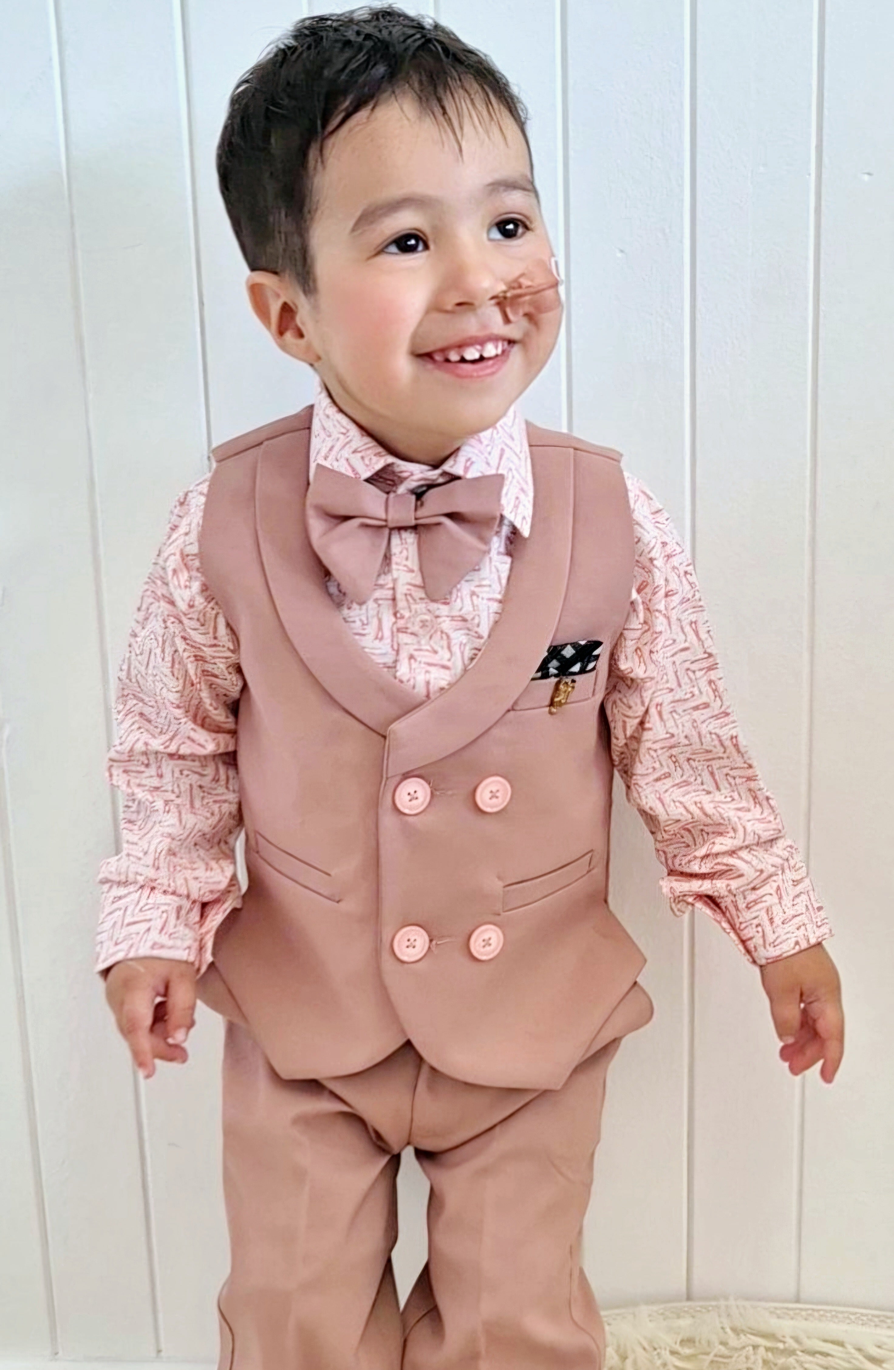 Boys Double Breasted Waistcoat Suit Set - Duty Pink