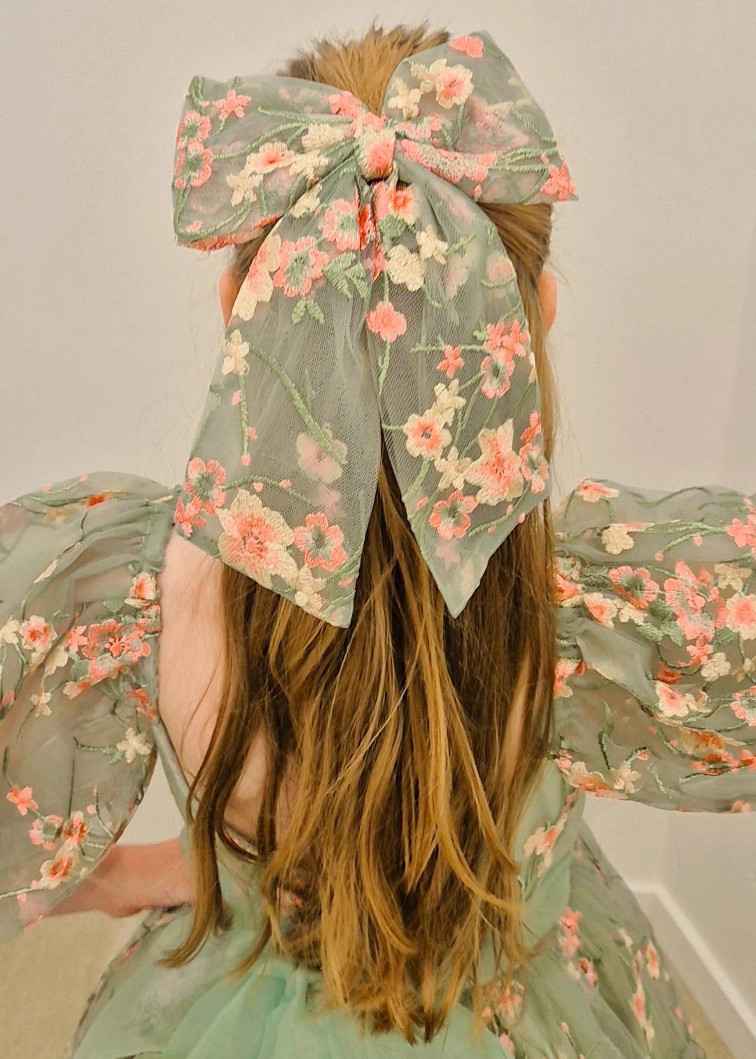 Mint Green Floral Lace Dress for Girls