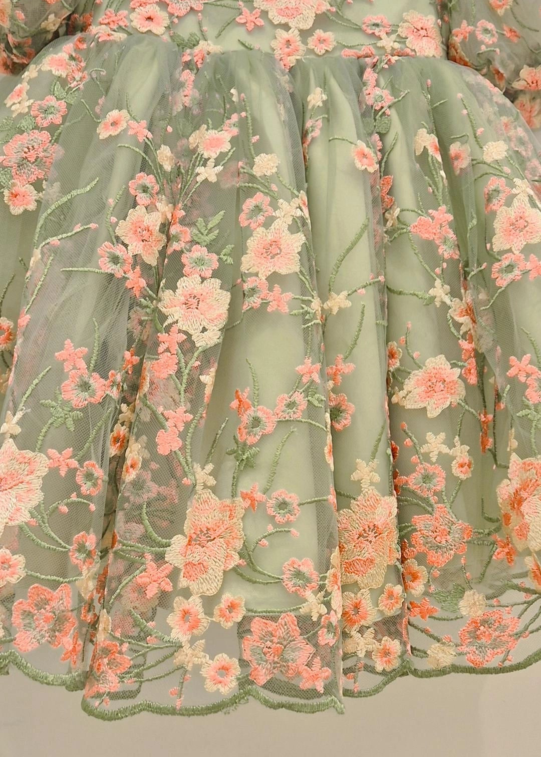 Mint Green Floral Lace Dress for Girls