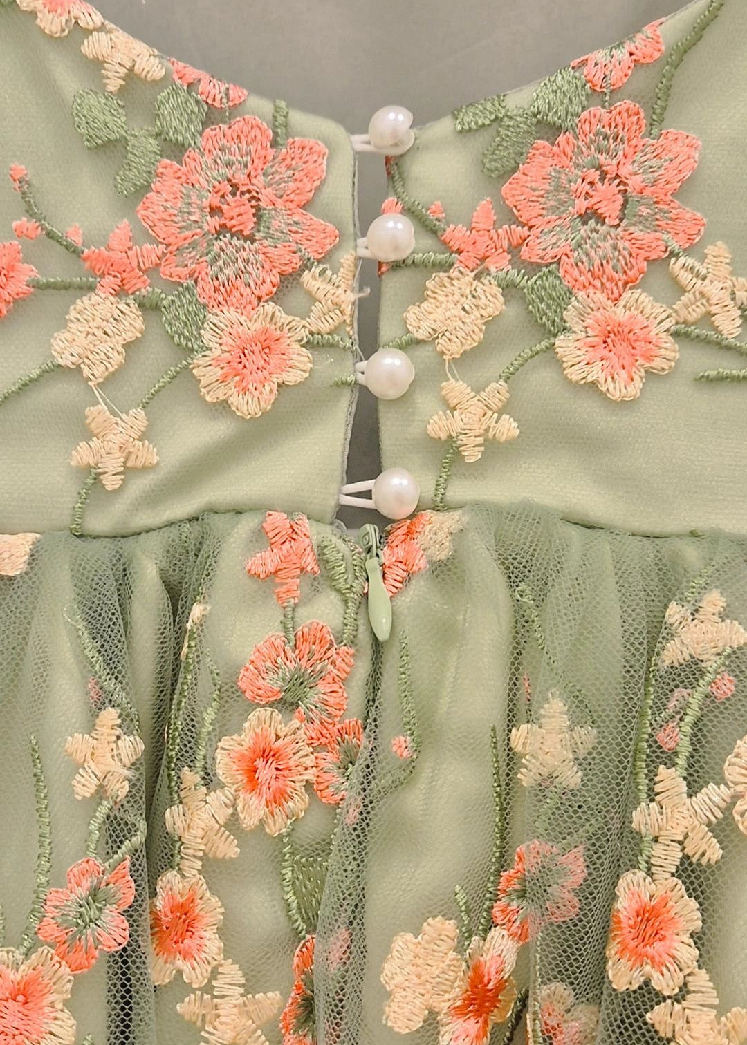 Mint Green Floral Lace Dress for Girls