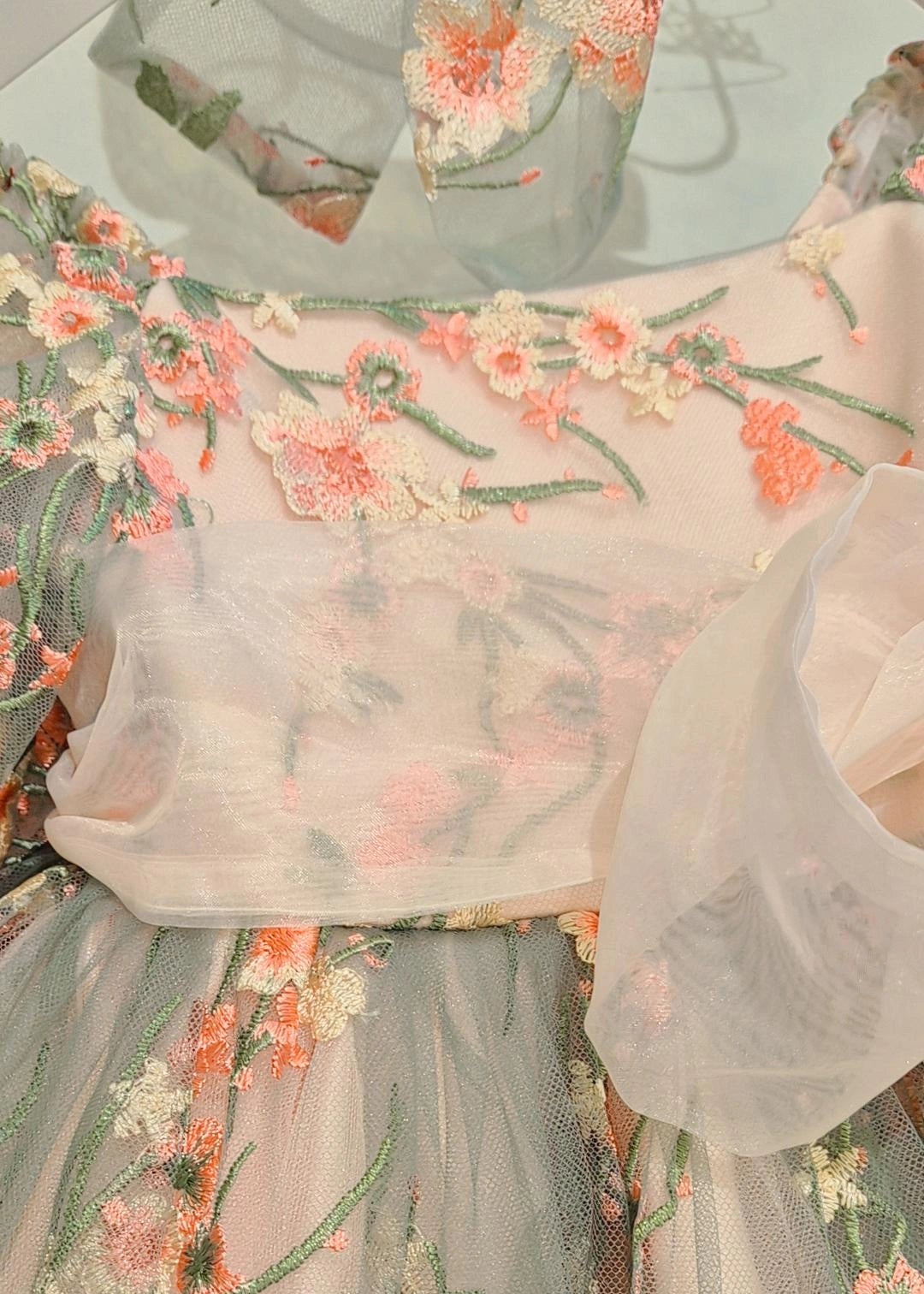 Pink Green Floral Lace Dress for Girls