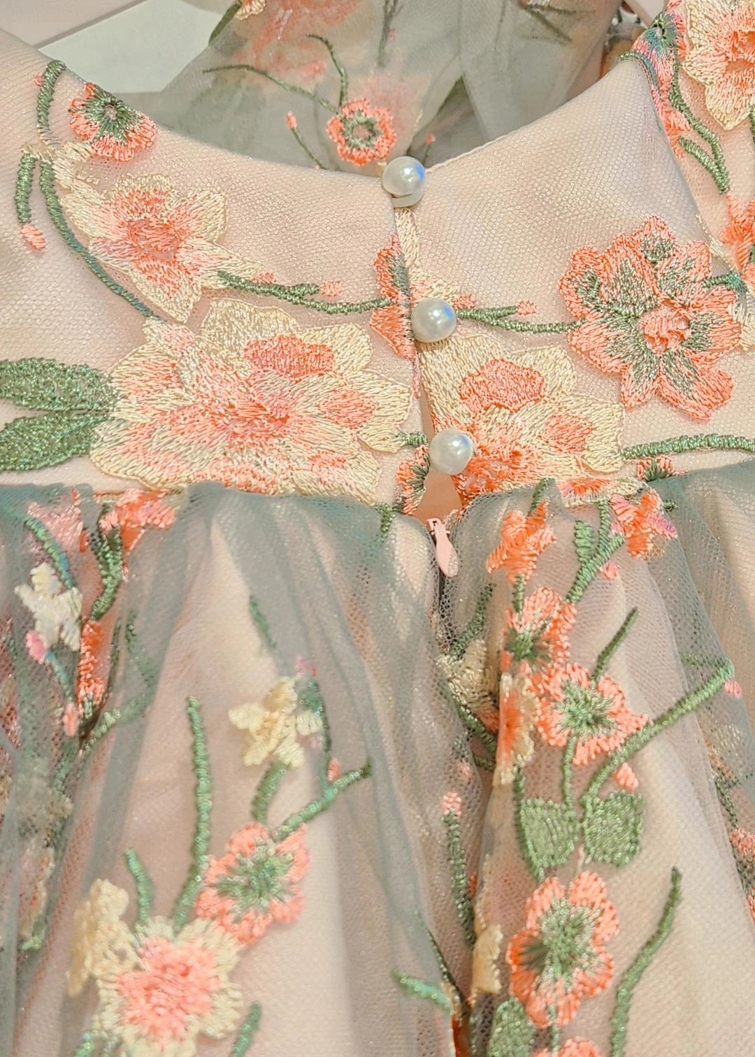 Pink Green Floral Lace Dress for Girls