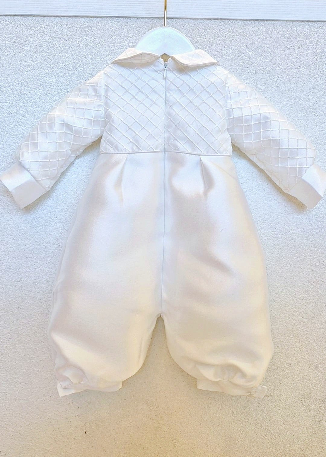 Baby Boy Christening Outfit - Long Sleeve Mikado Romper Set