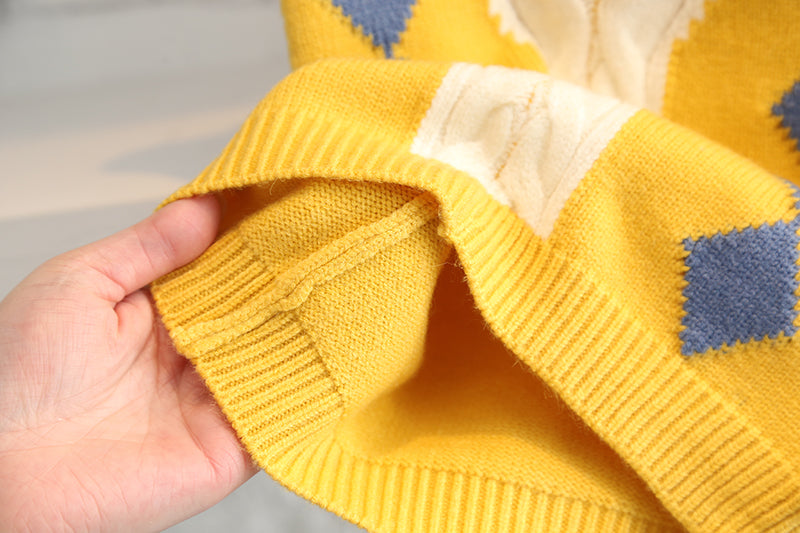 Little Boy Stylish Winter 3pc Yellow Shirt Denim Sweater Set