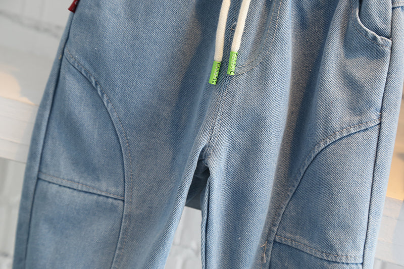 Little Boy Stylish Winter 3pc Yellow Shirt Denim Sweater Set