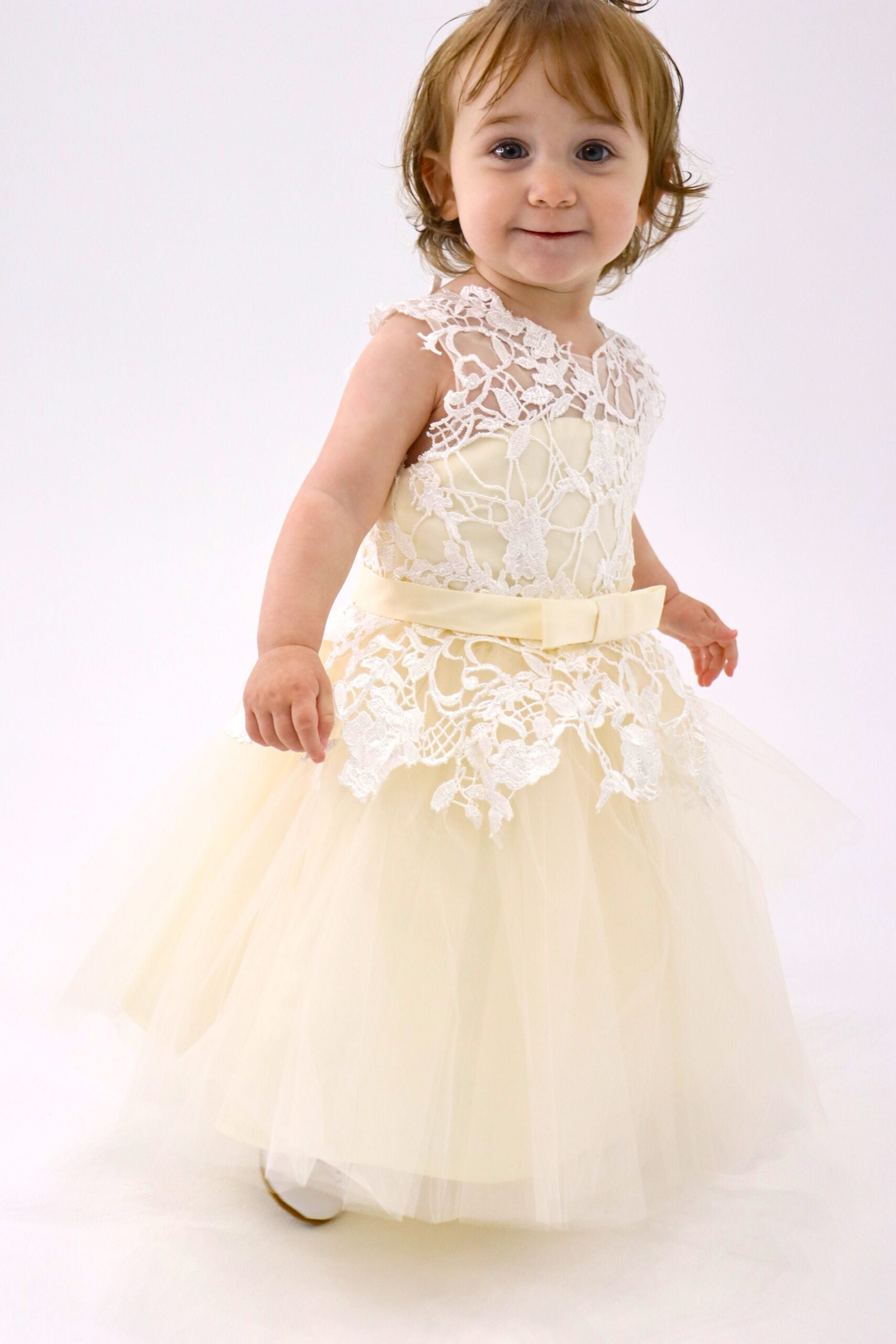 Ivory Lace Champagne Tulle Flower Girl Dress