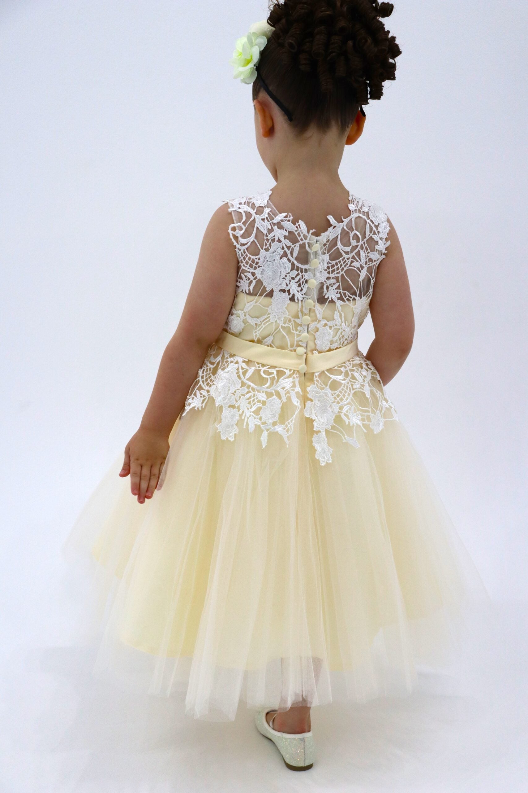 Ivory Lace Champagne Tulle Flower Girl Dress