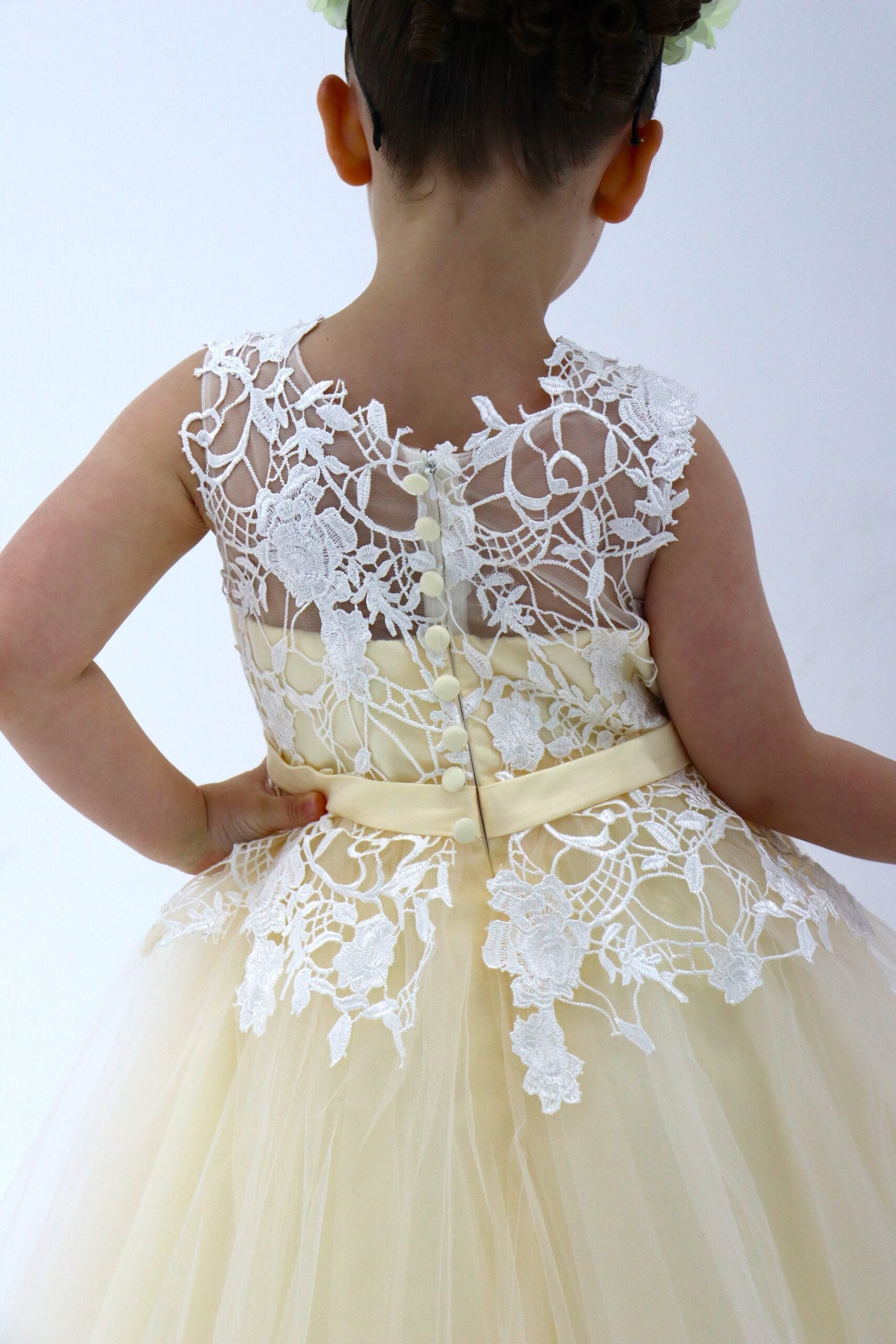 Ivory Lace Champagne Tulle Flower Girl Dress