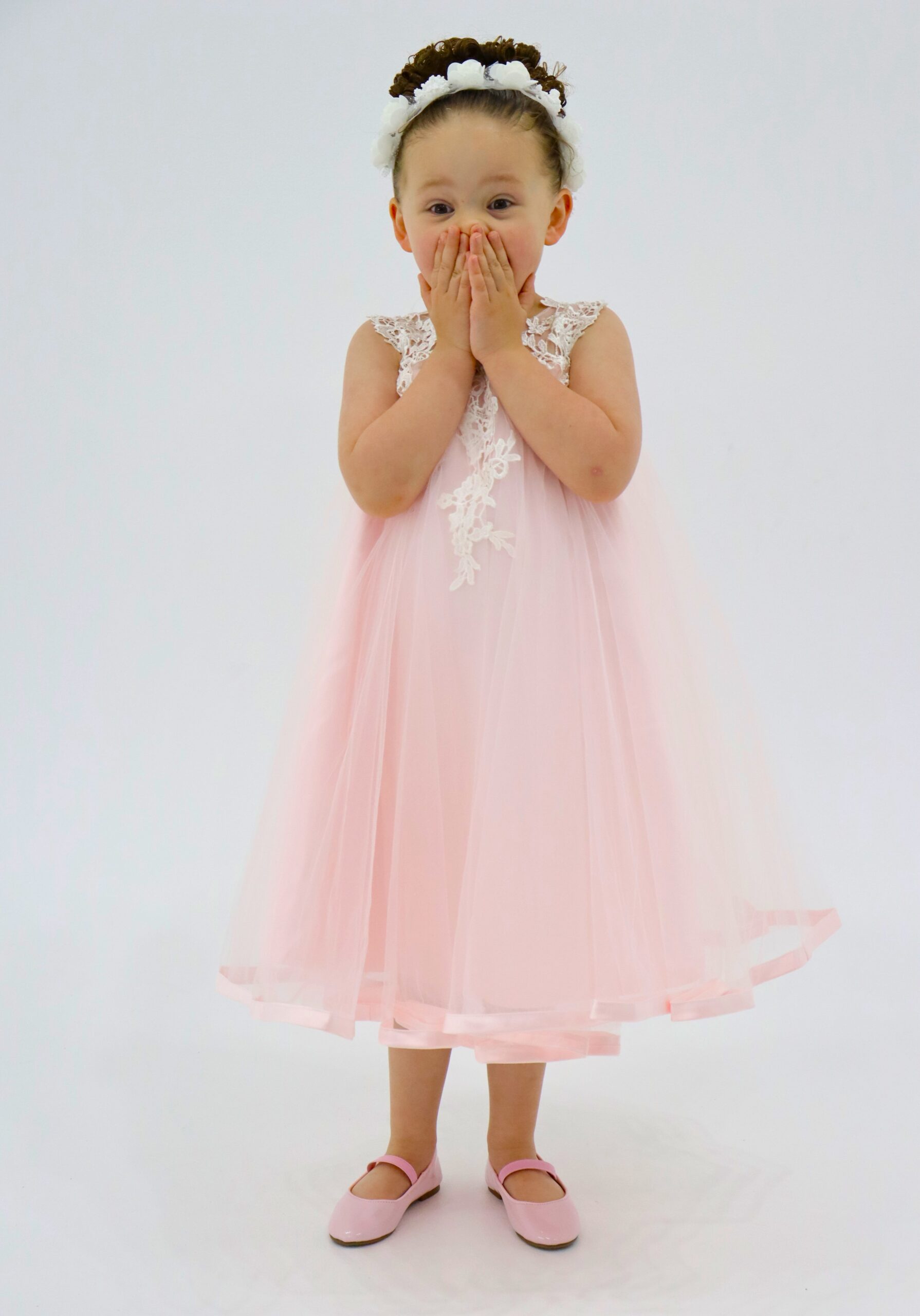 Flower Girl Pink With White Lace Dress