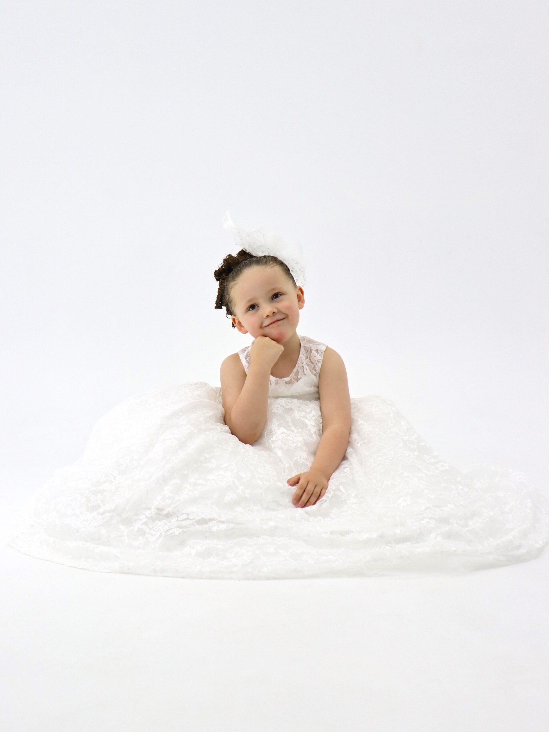 Heavy Full Flair White Baptism/ Flower Girl Dress