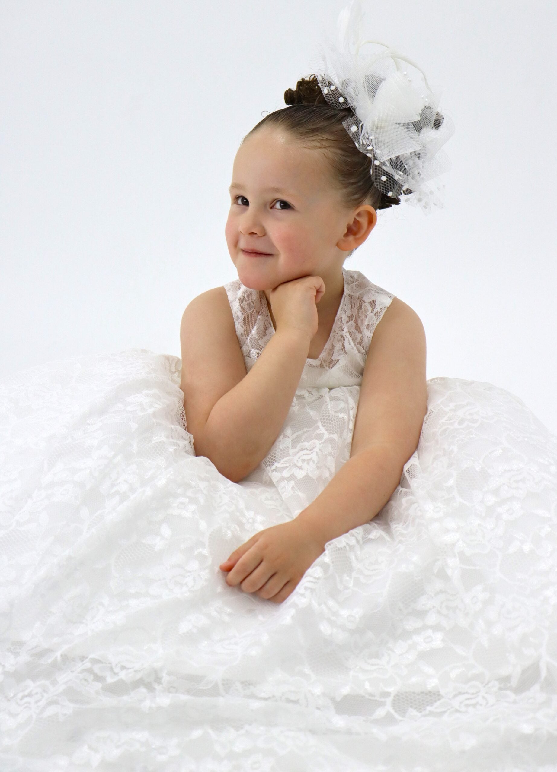 Heavy Full Flair White Baptism/ Flower Girl Dress