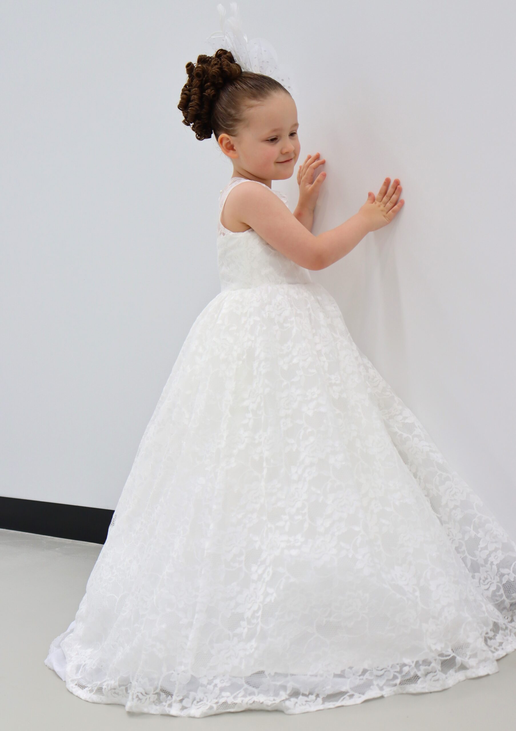 Heavy Full Flair White Baptism/ Flower Girl Dress