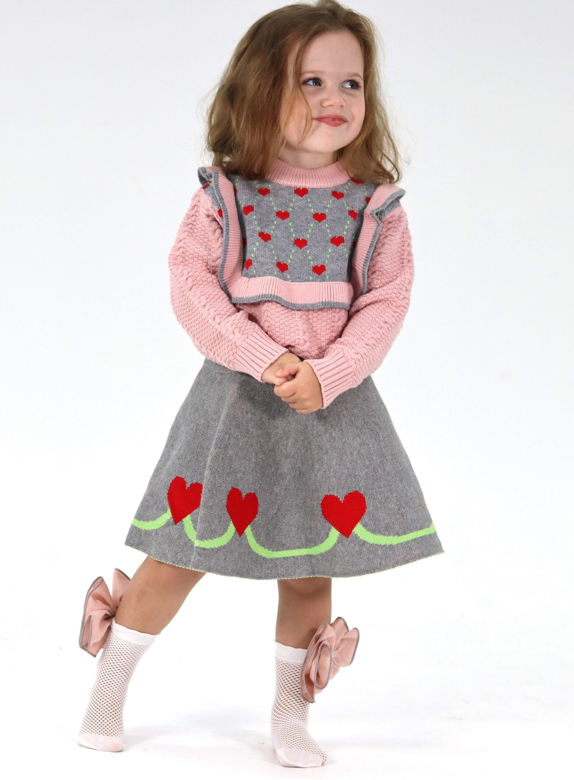 Little Girl Pink Knitted Skirt Set